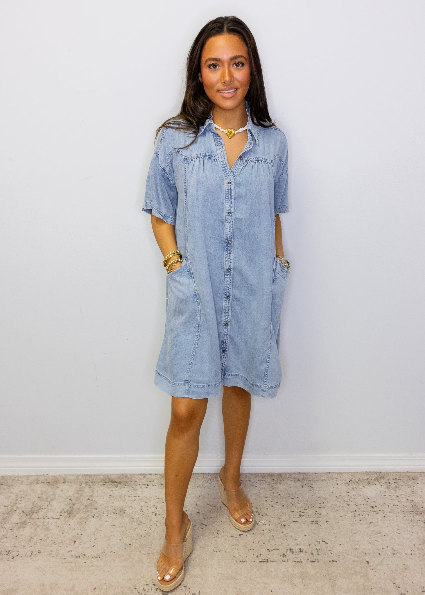 Denim Button-Up Pocket Dress