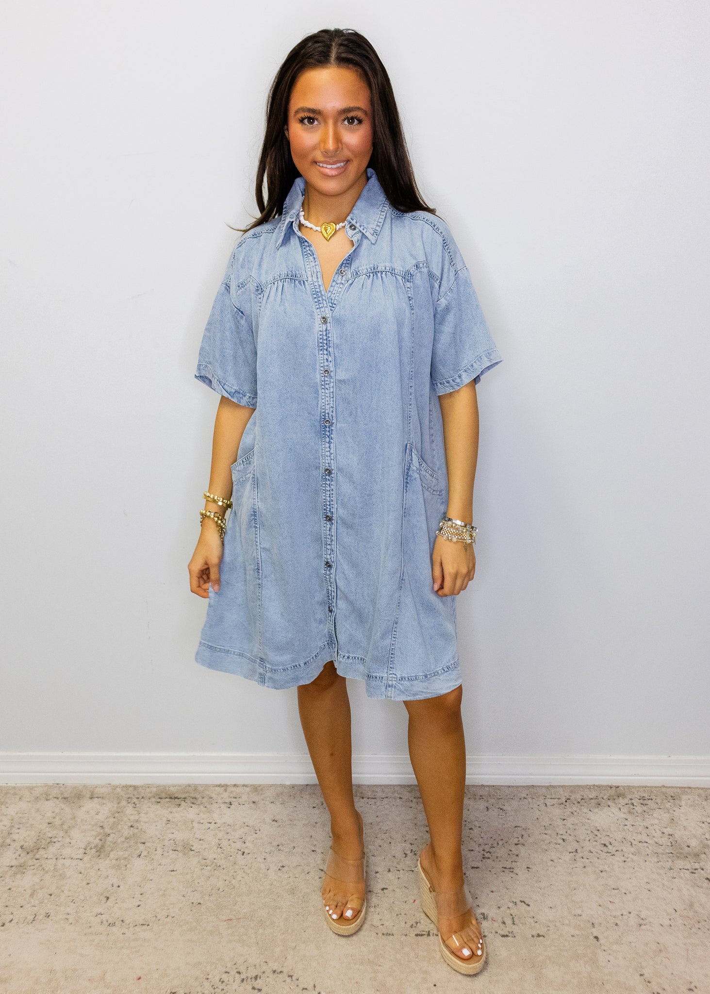 Denim Button-Up Pocket Dress