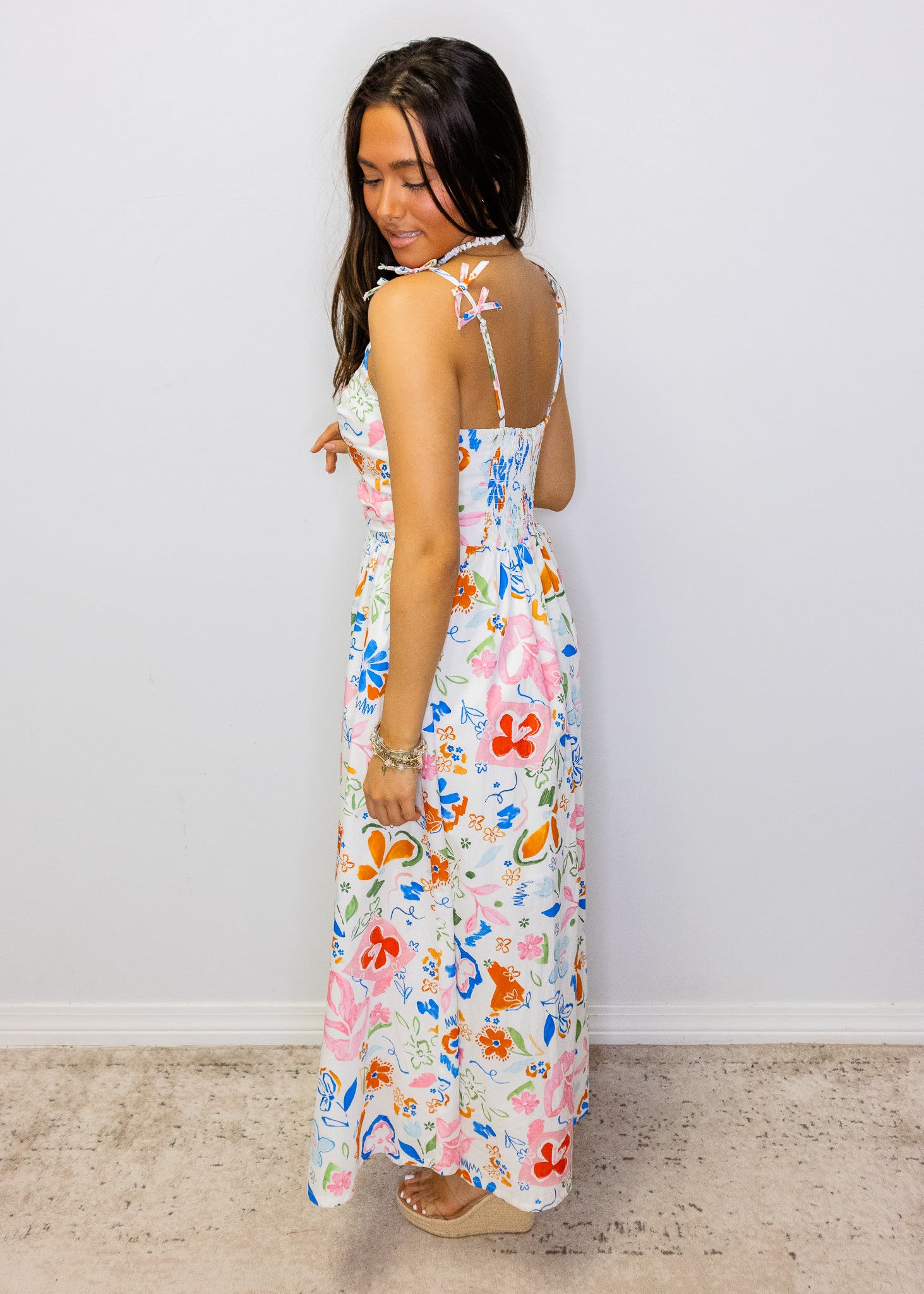 Multi Abstract Floral Midi Dress