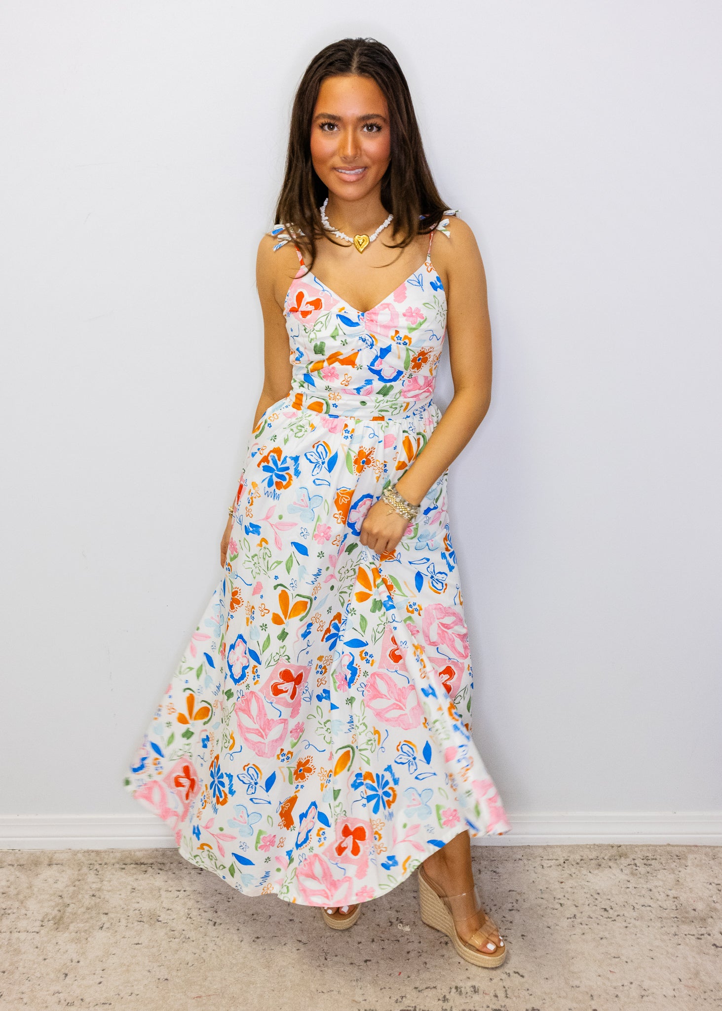 Multi Abstract Floral Midi Dress
