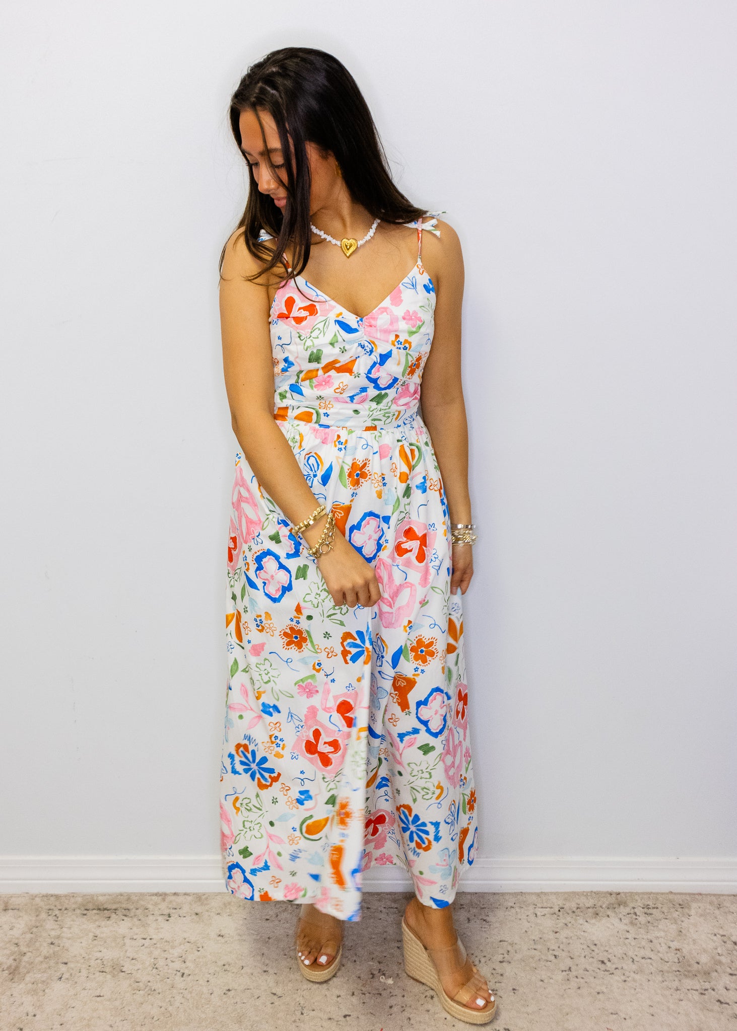 Multi Abstract Floral Midi Dress