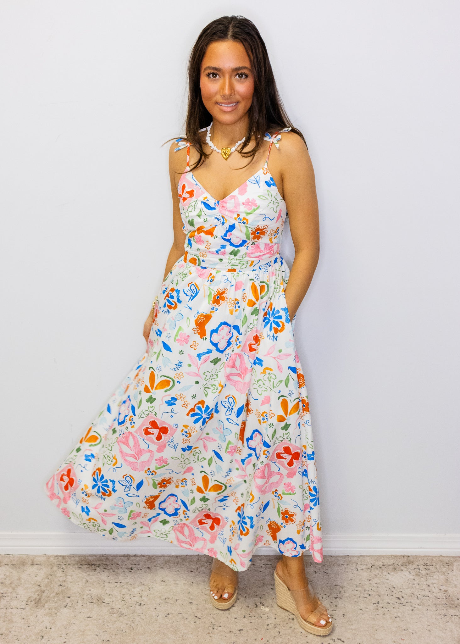 Multi Abstract Floral Midi Dress