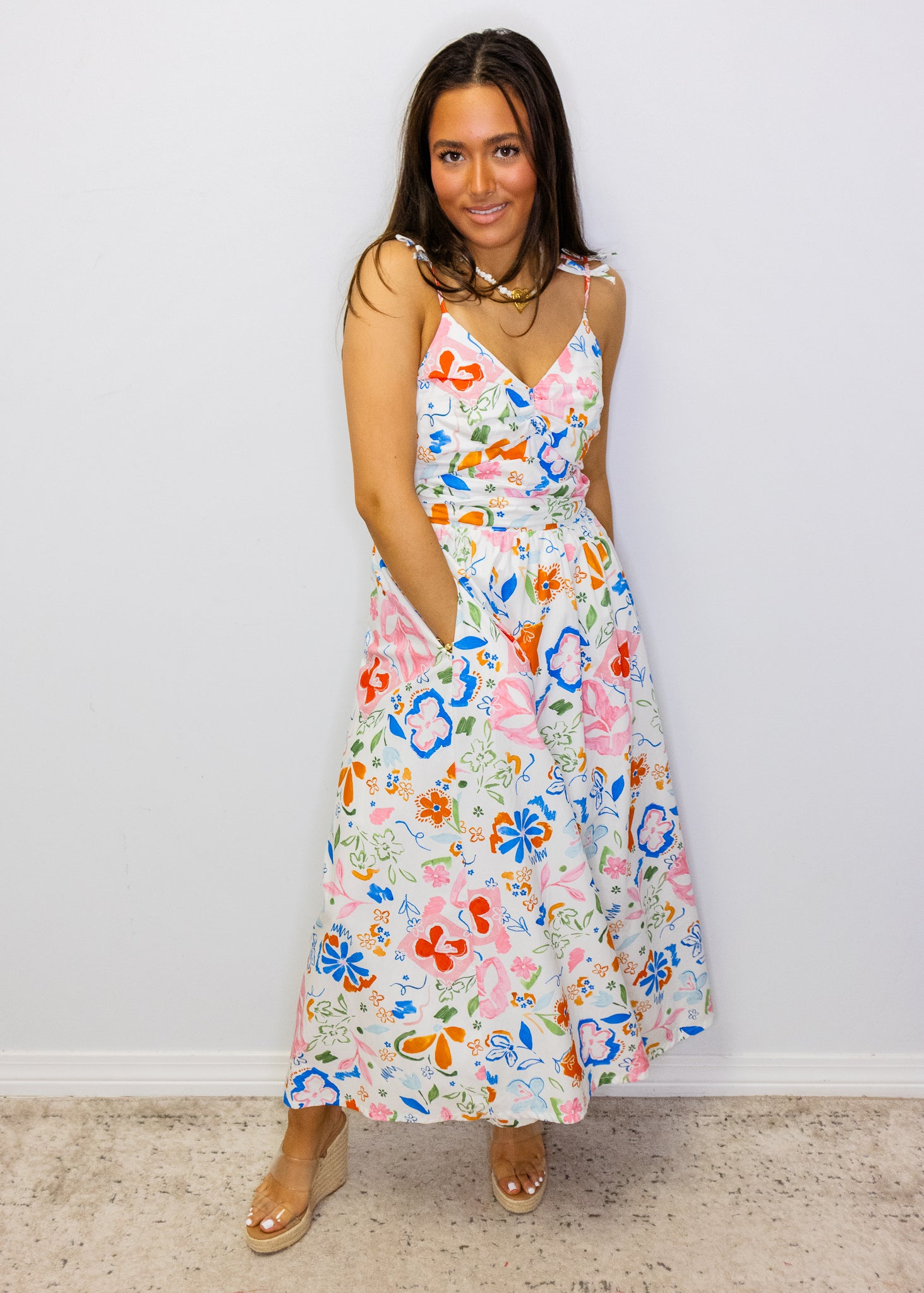 Multi Abstract Floral Midi Dress