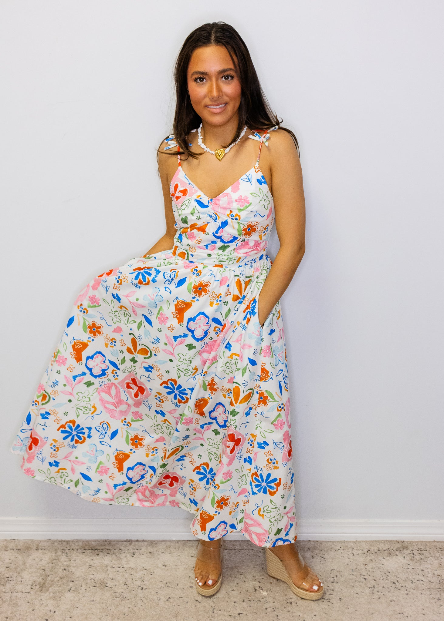 Multi Abstract Floral Midi Dress