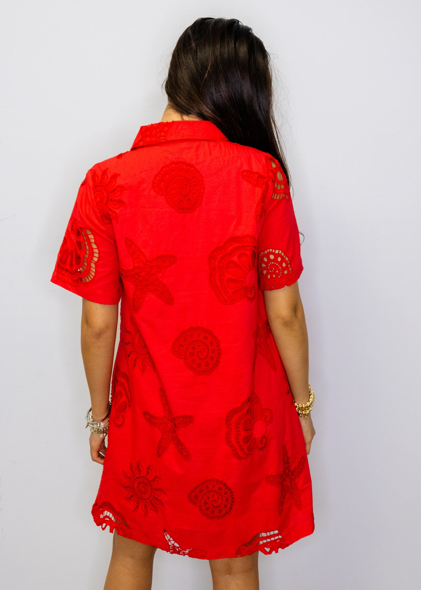 Red Eyelet Sea Detail Dress