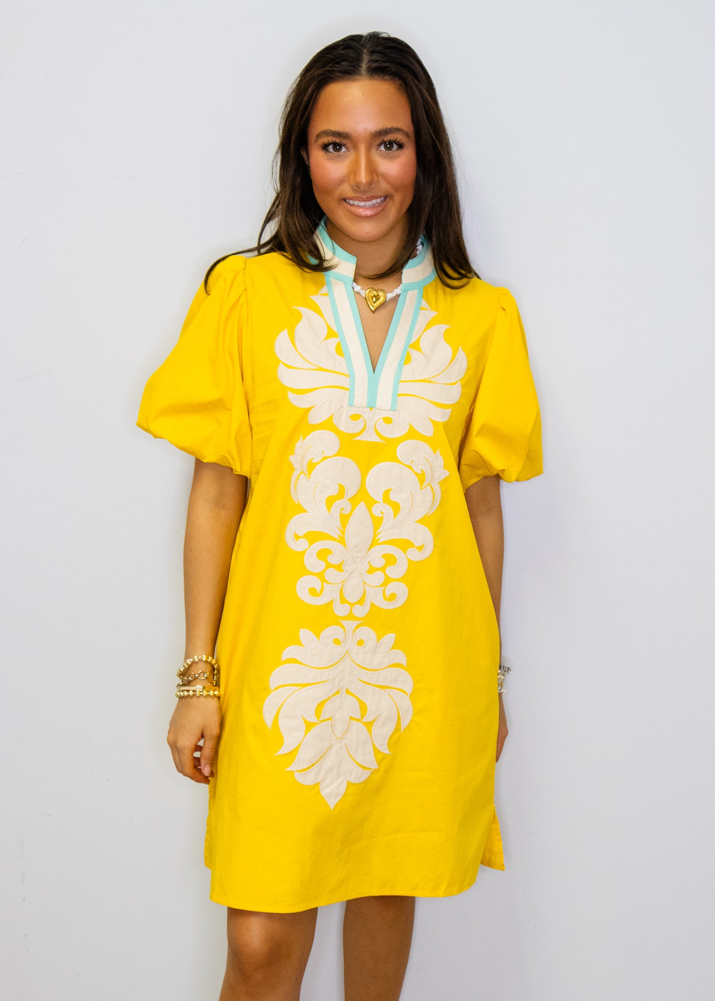 Yelllow Baroque Applique Dress