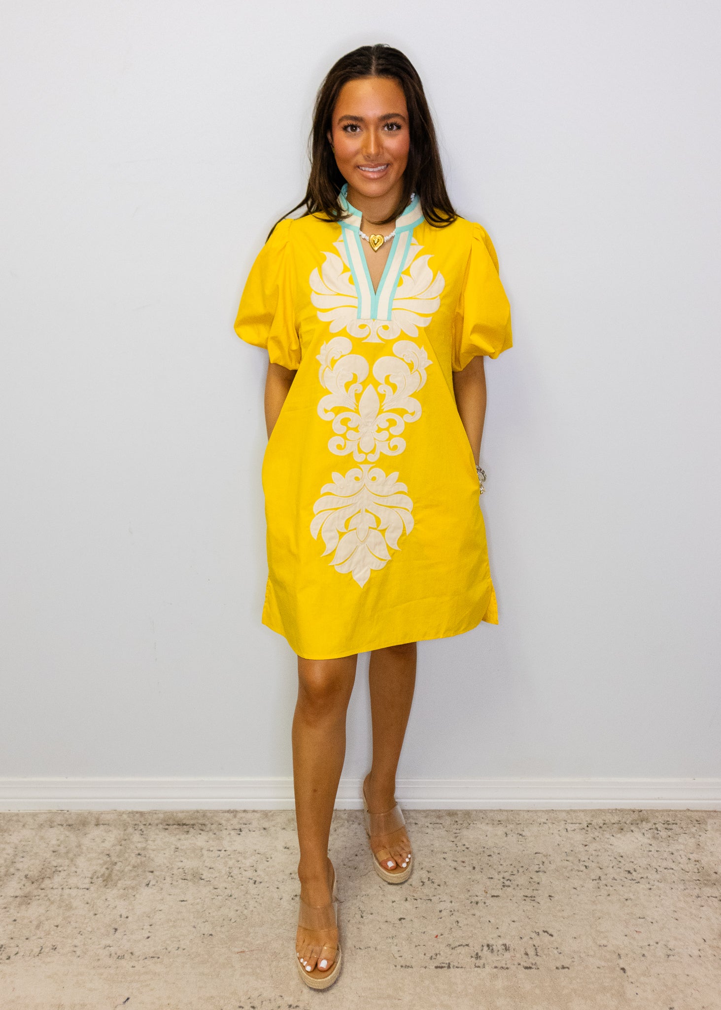 Yelllow Baroque Applique Dress