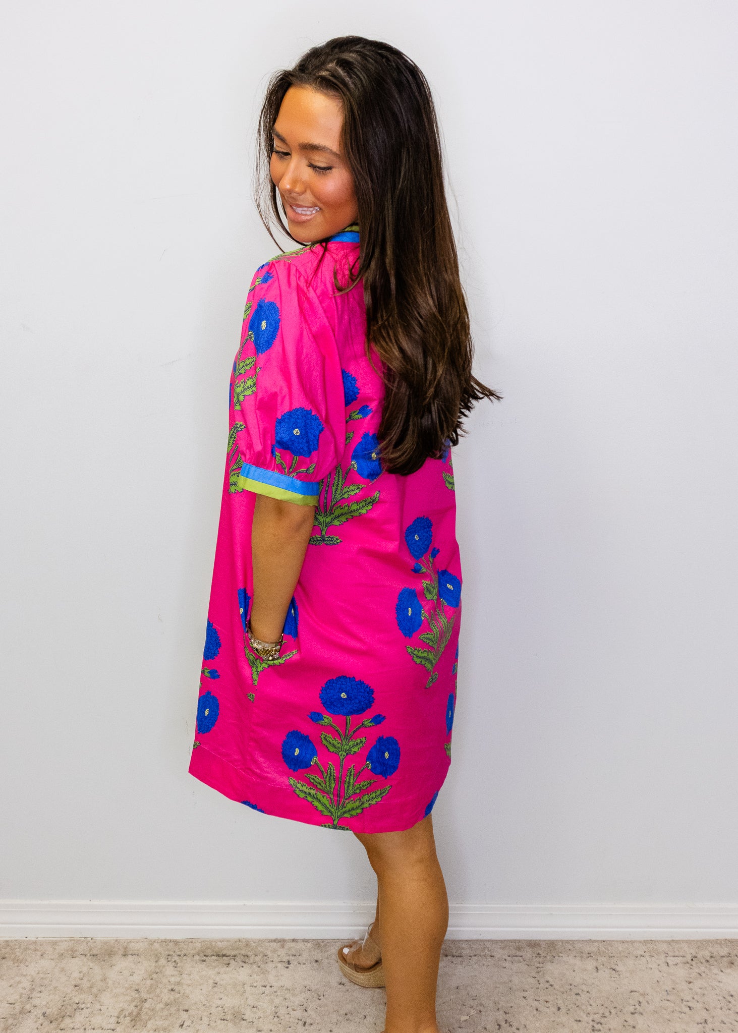 Hot Pink Floral Print Dress