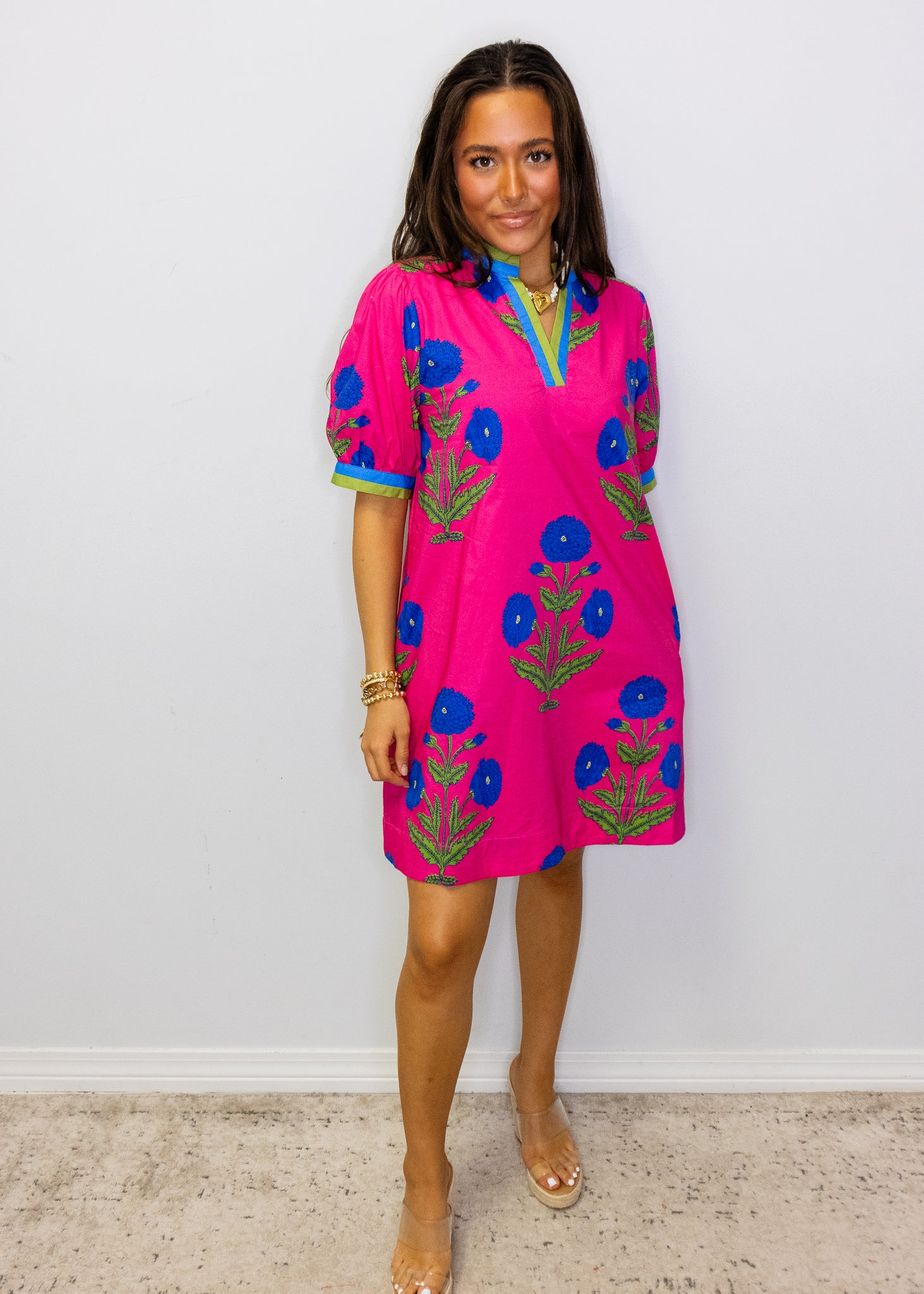 Hot Pink Floral Print Dress