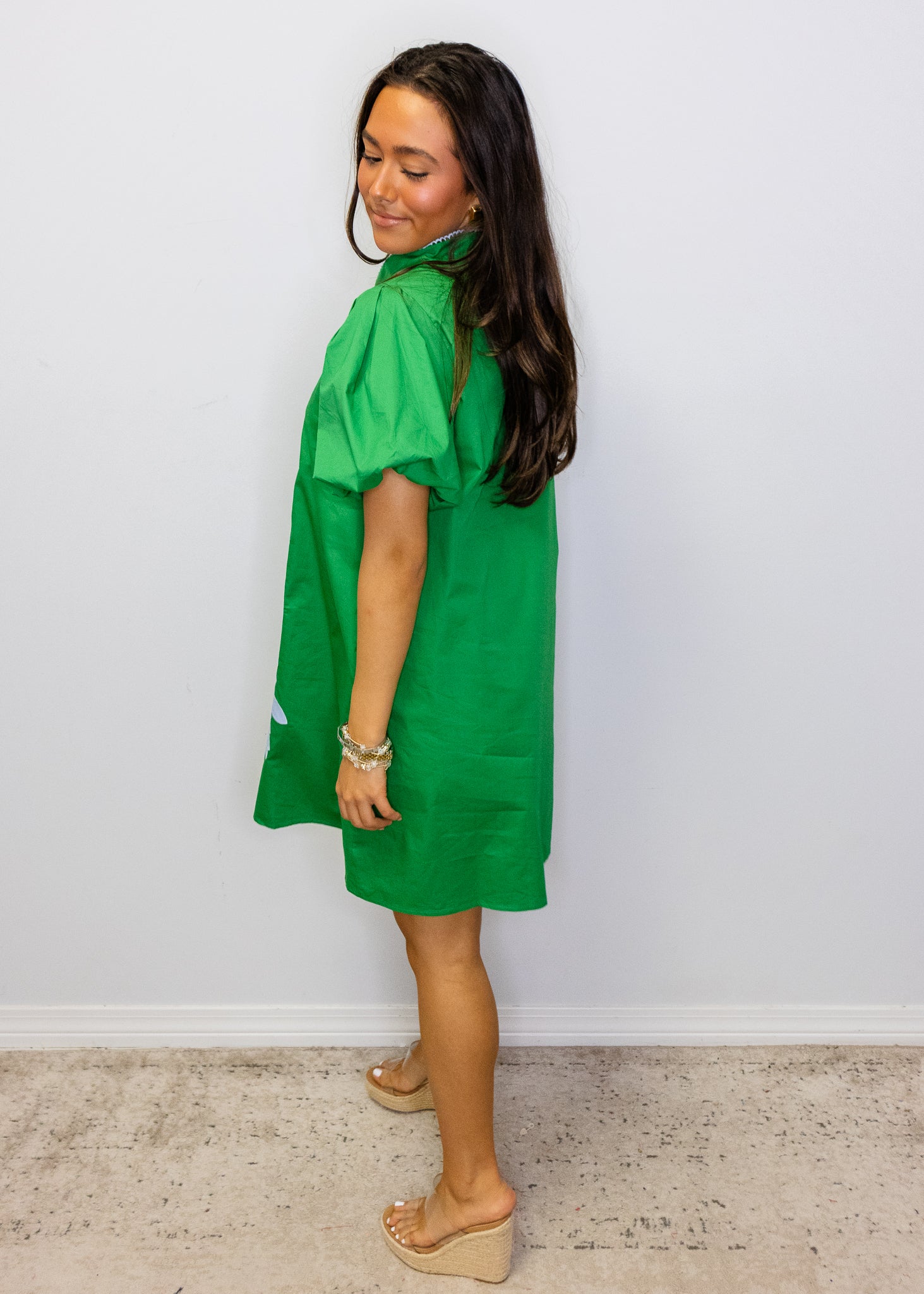 Green Baroque Applique Shift Dress