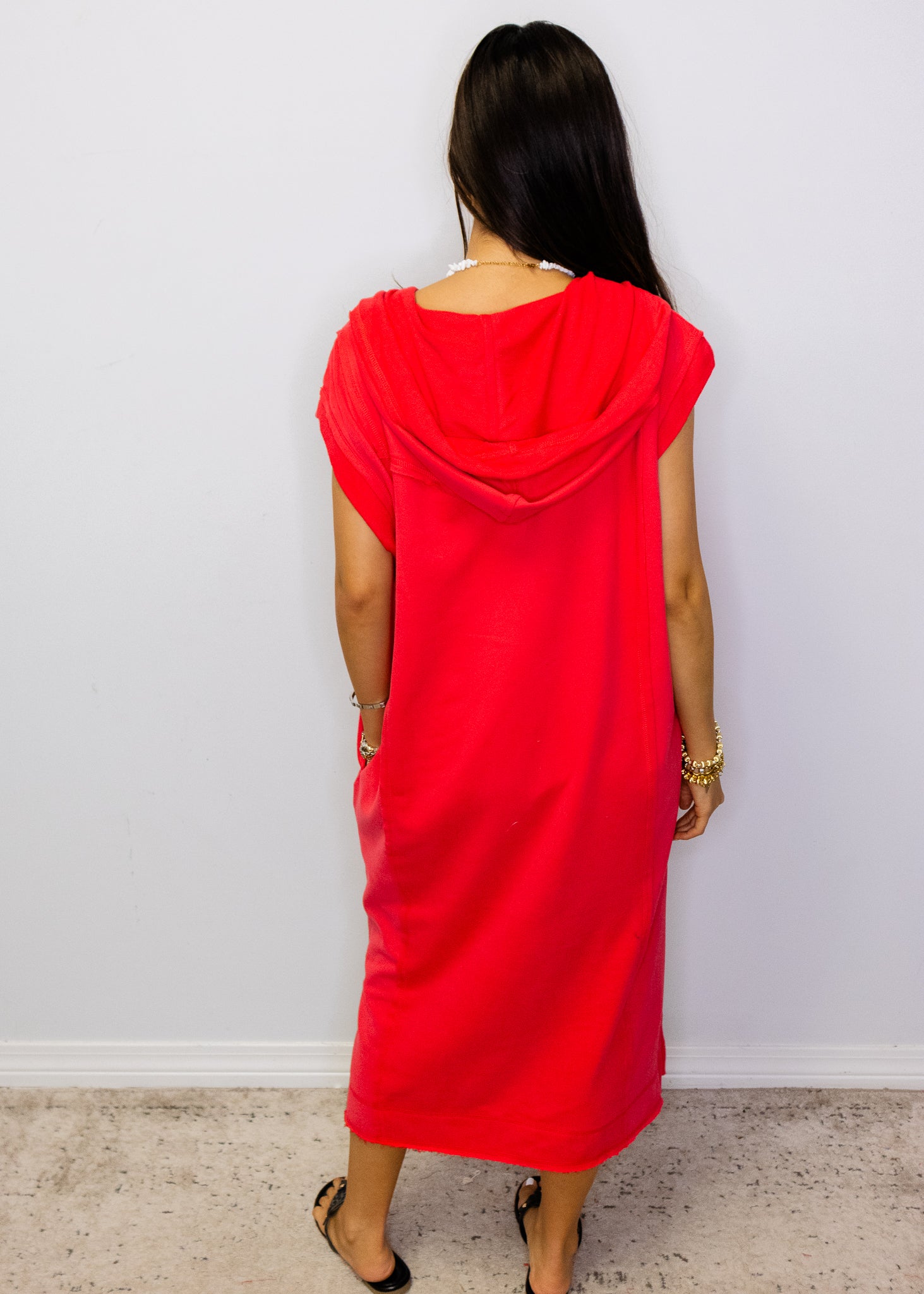 Red Terry Sporty Midi Dress