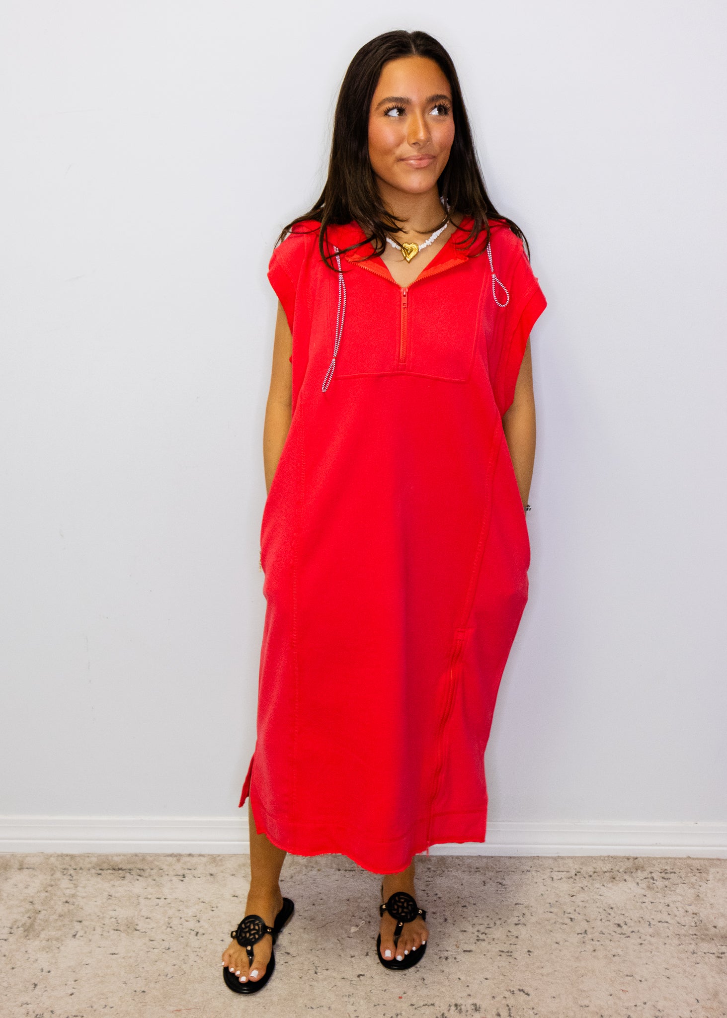 Red Terry Sporty Midi Dress