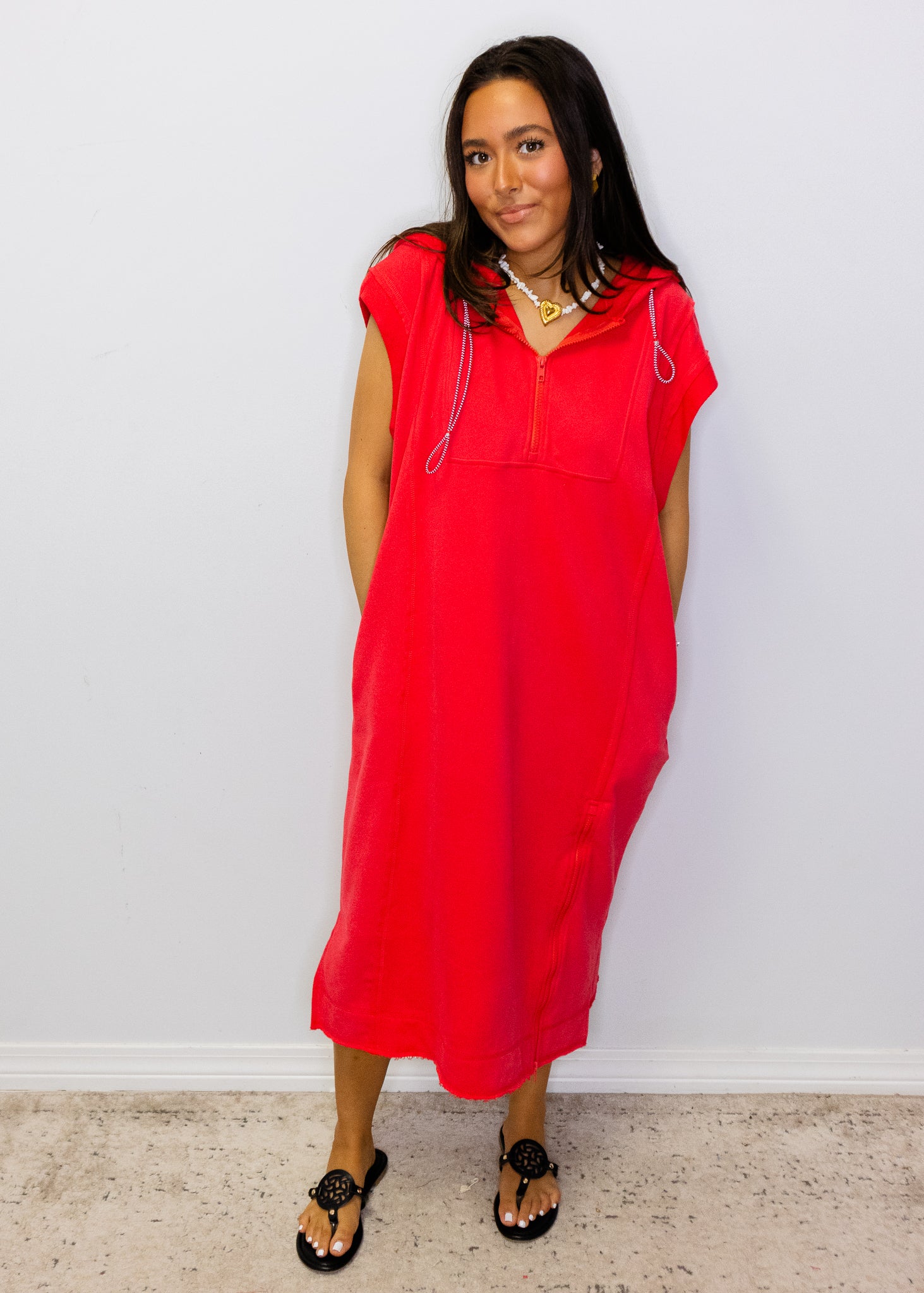 Red Terry Sporty Midi Dress