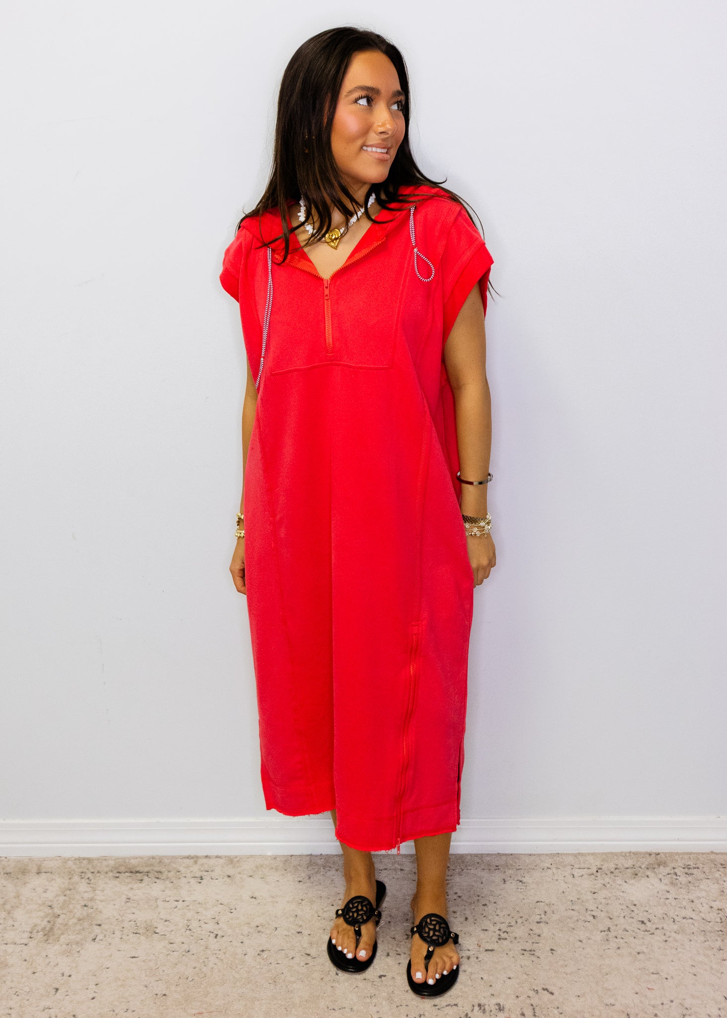 Red Terry Sporty Midi Dress