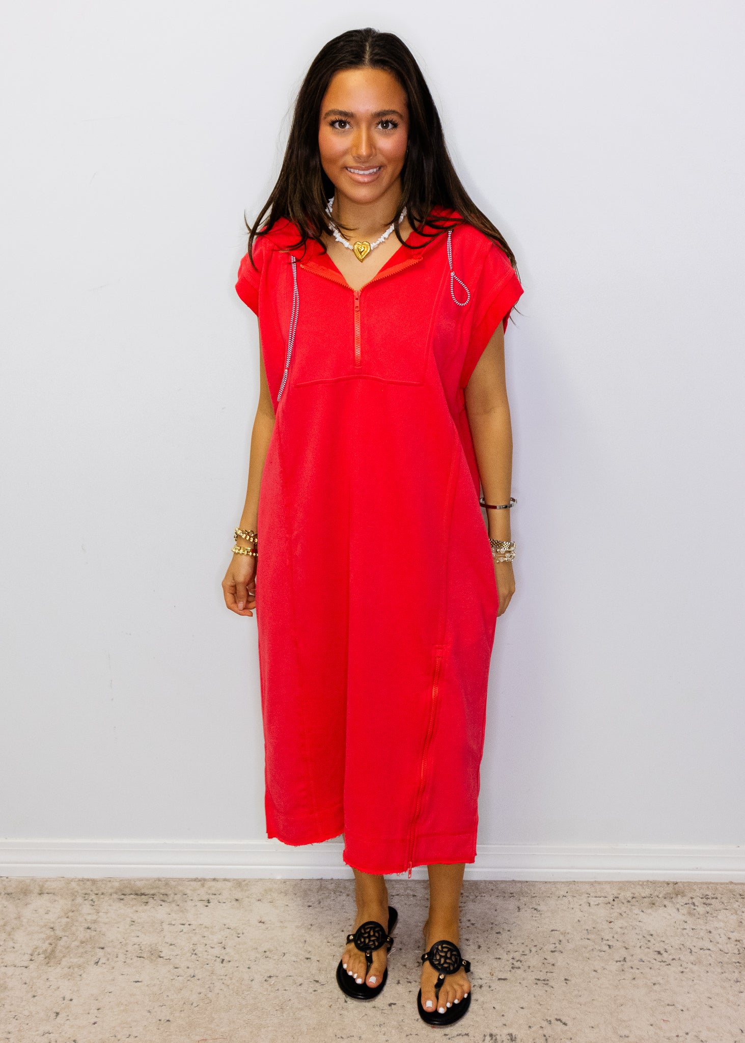 Red Terry Sporty Midi Dress