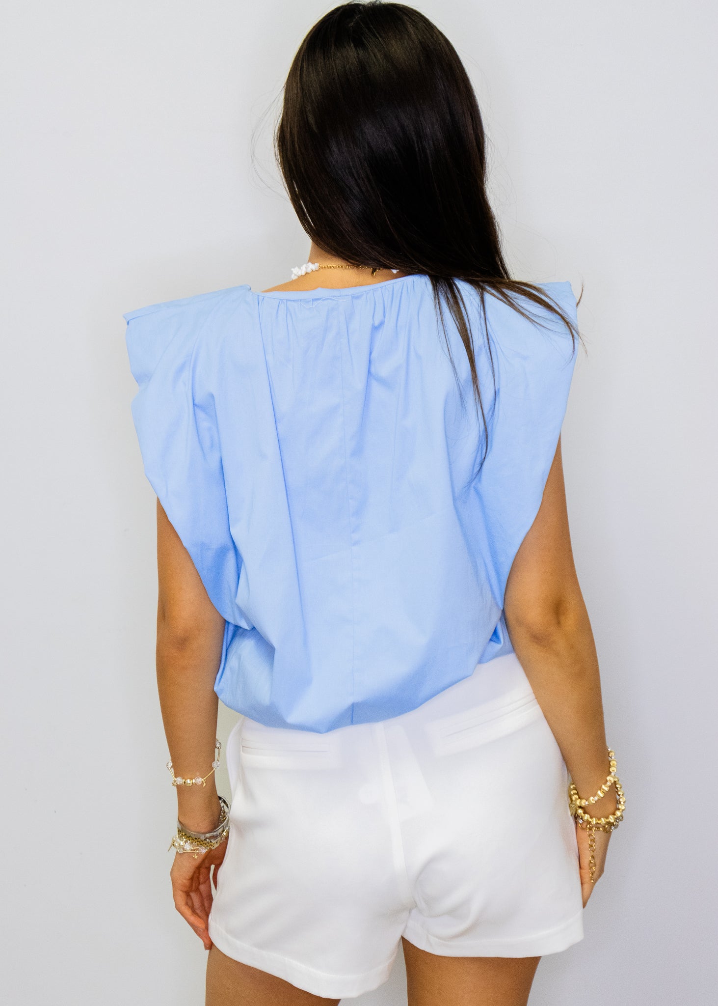 Blue V-Neck Bubble Top