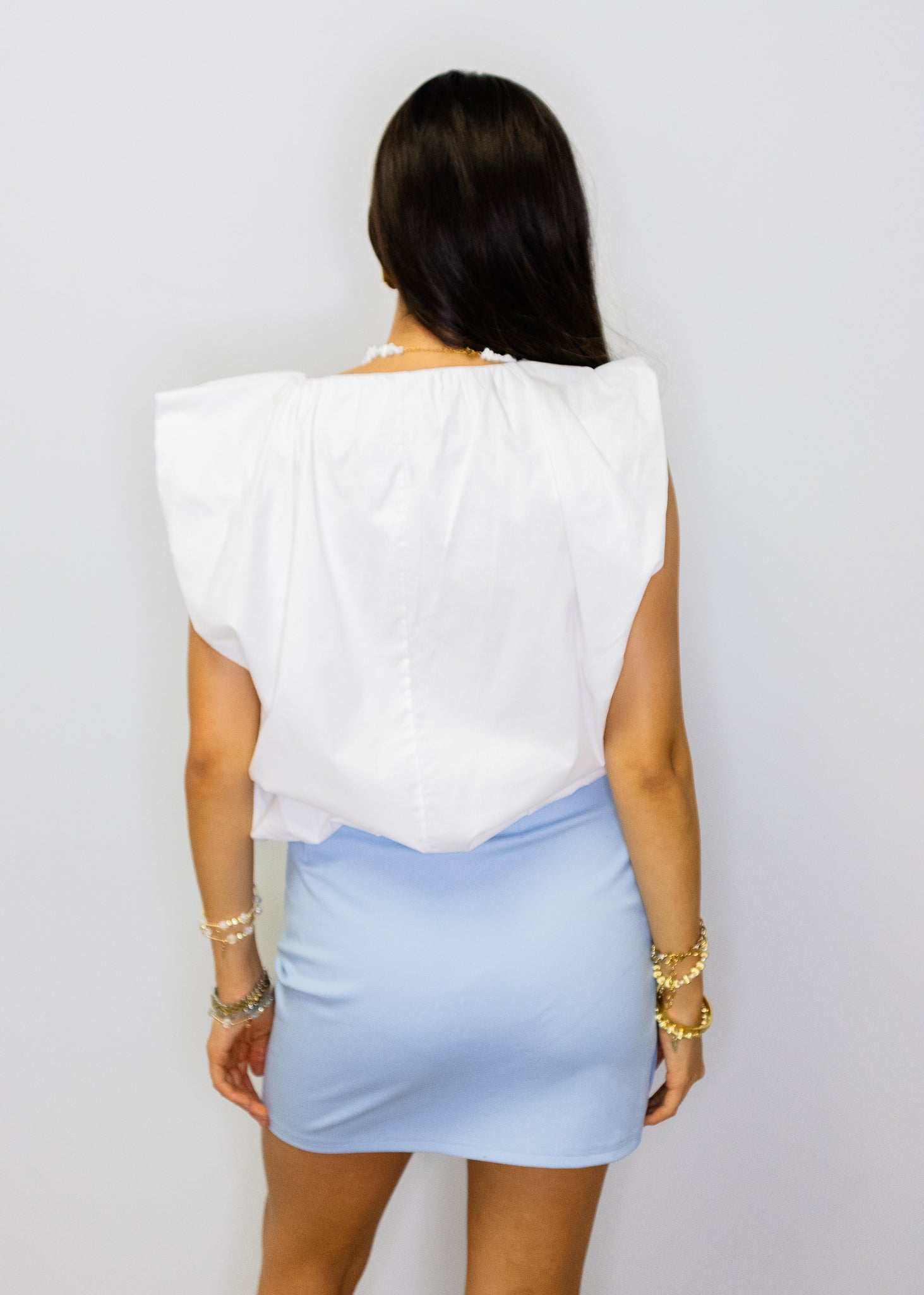 White V-Neck Bubble Top