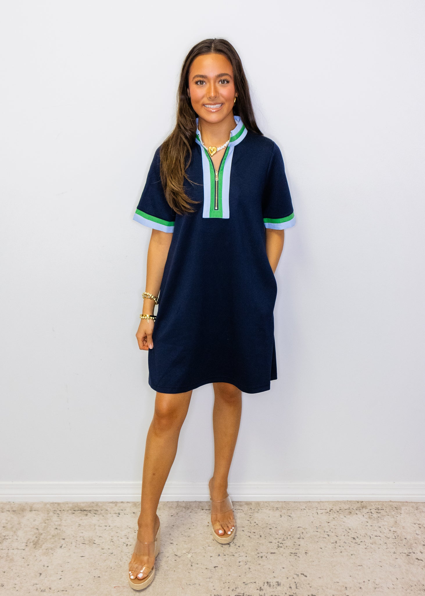Navy Blue Contrast Detail Dress
