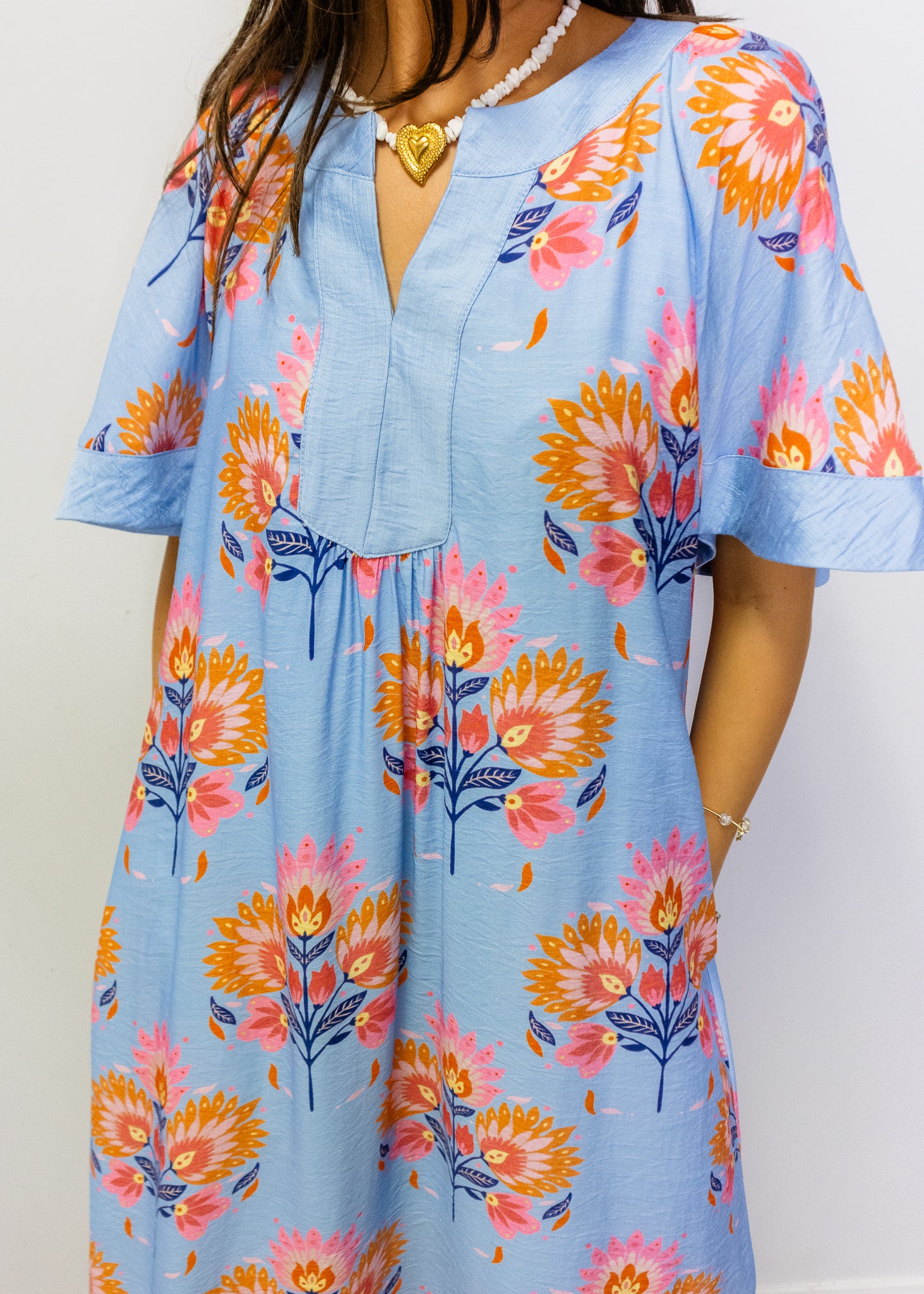 Powder Blue Multi Floral Midi Dress