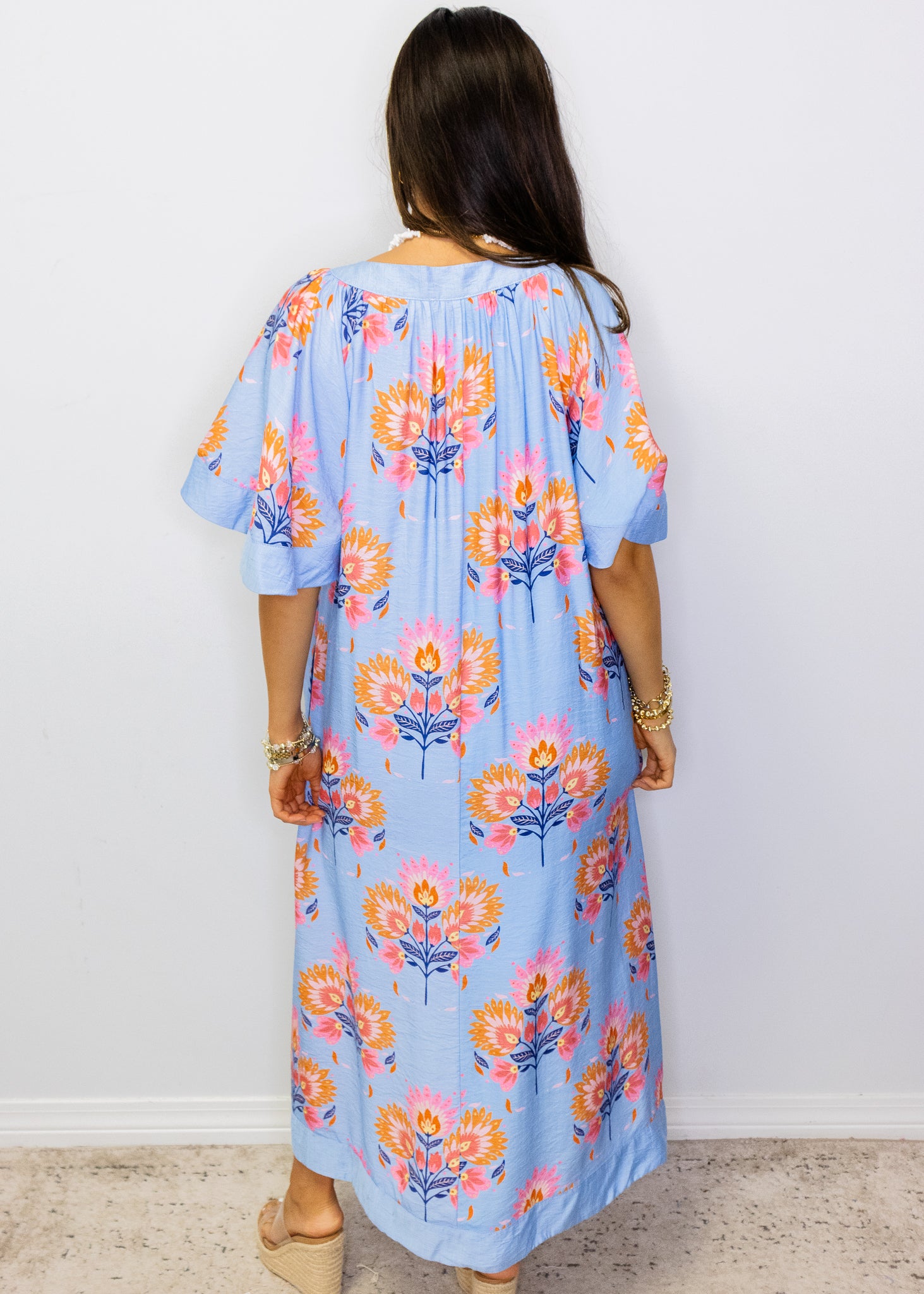 Powder Blue Multi Floral Midi Dress