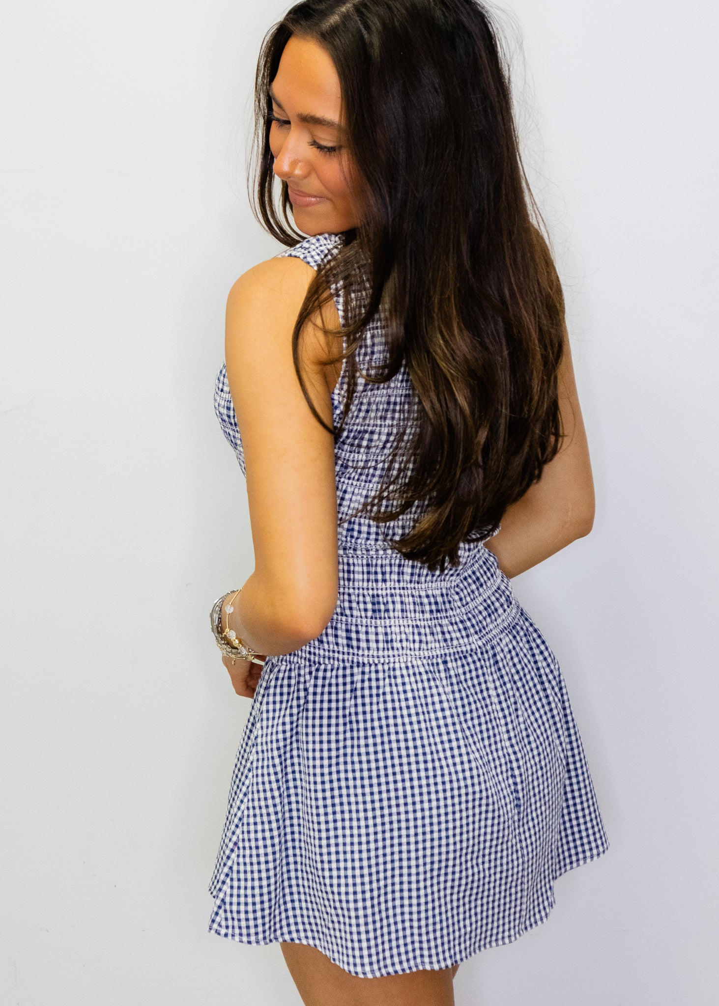 Navy & White Gingham Romper