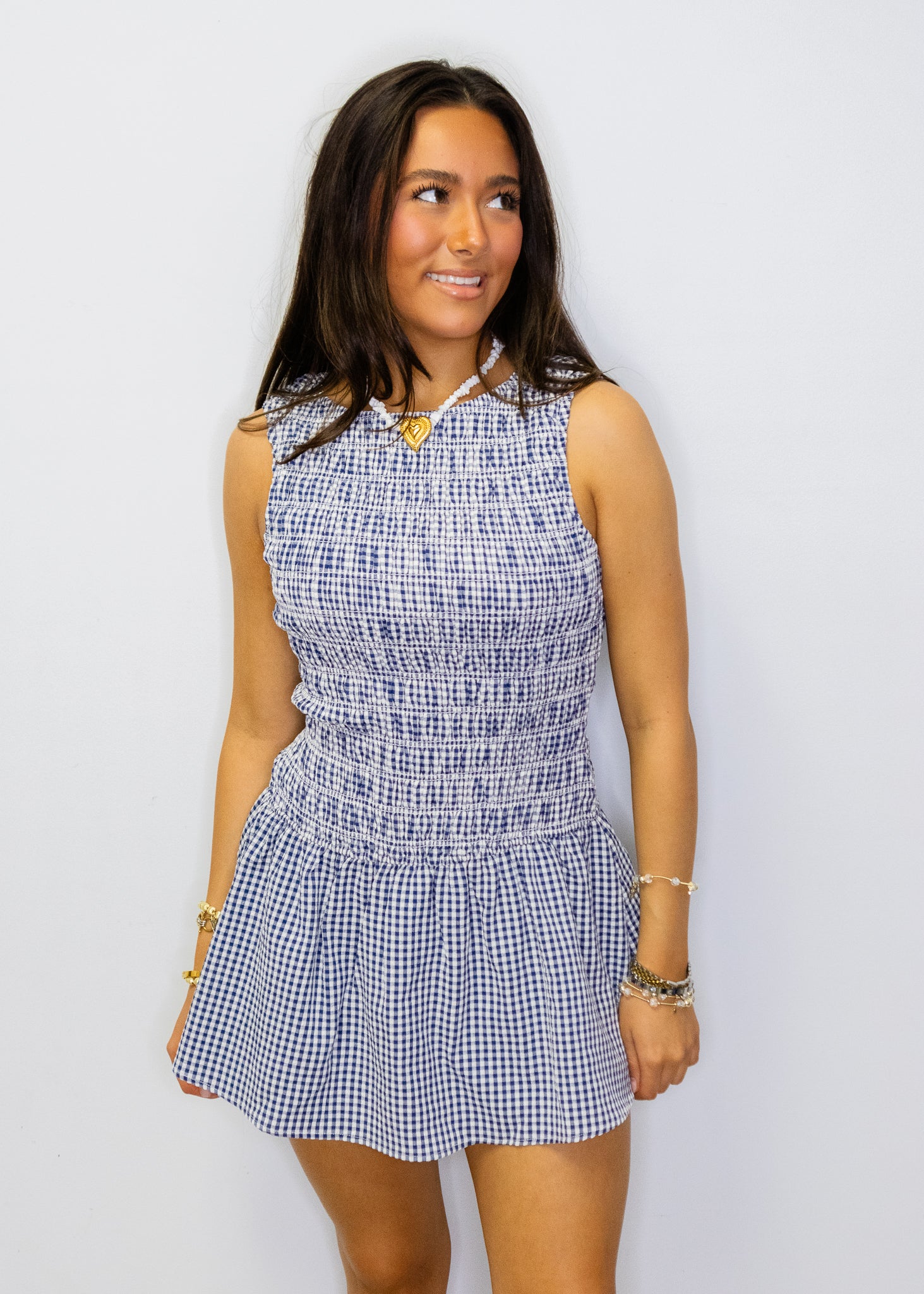 Navy & White Gingham Romper