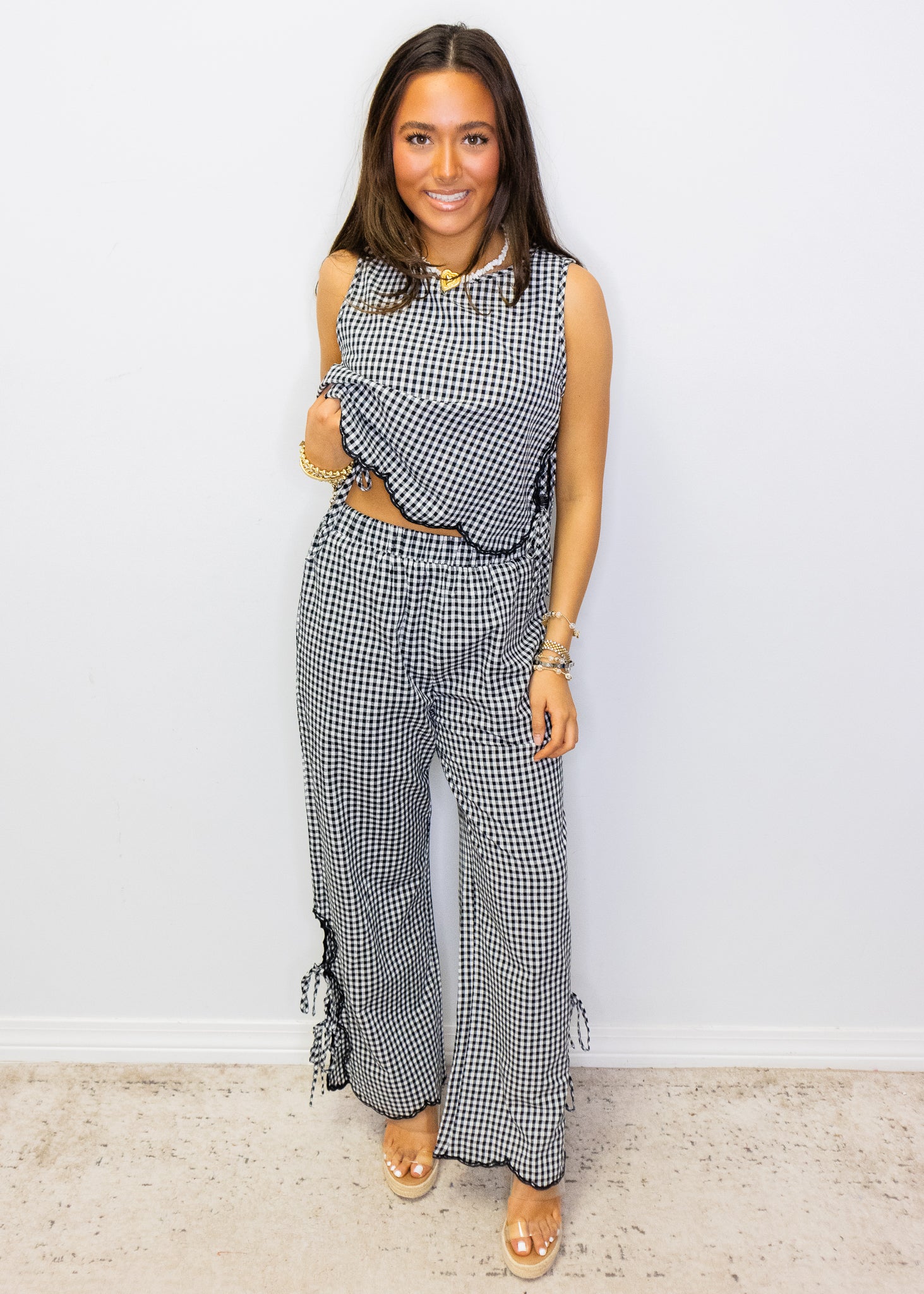 Black Gingham Pants Set