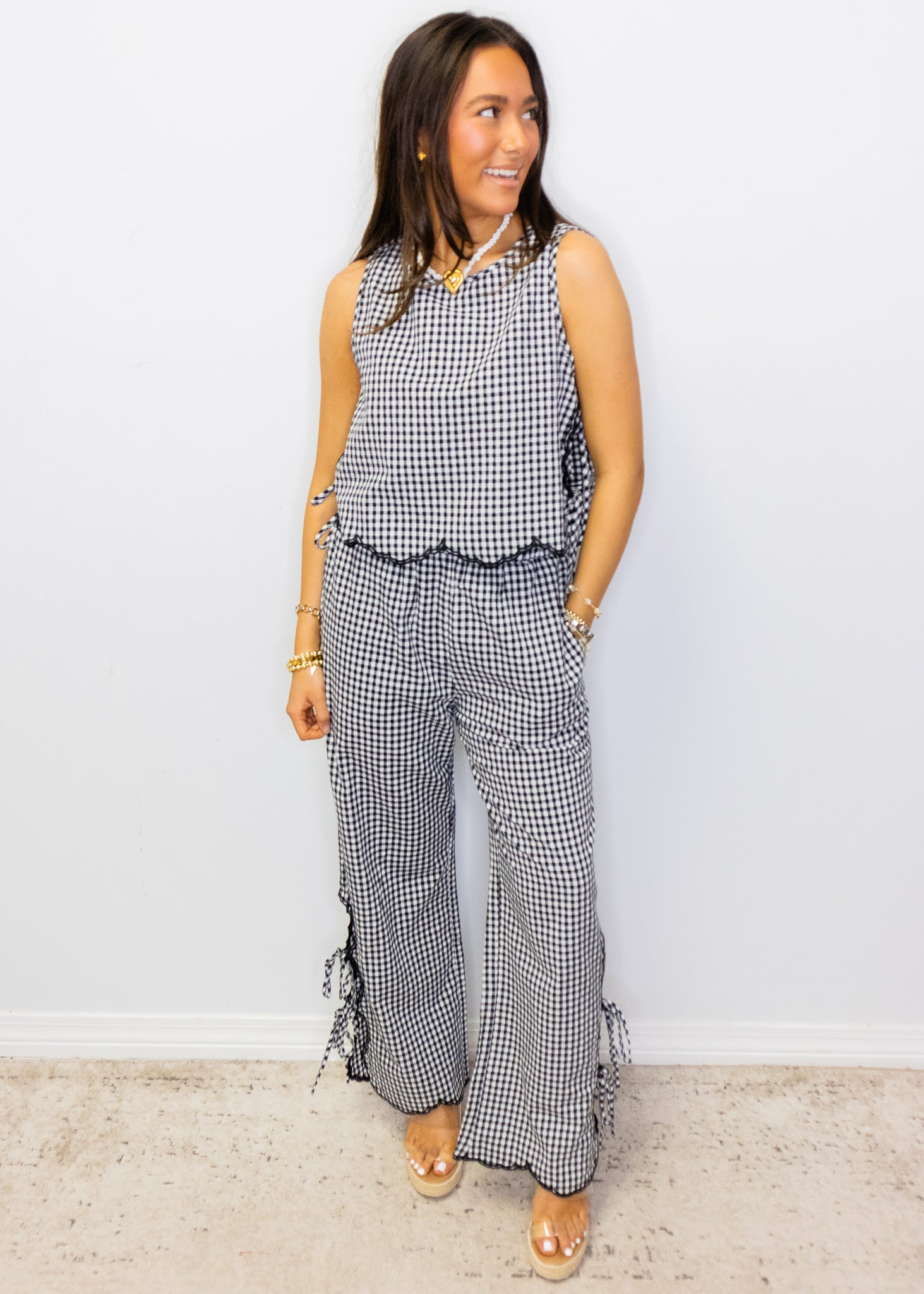 Black Gingham Pants Set