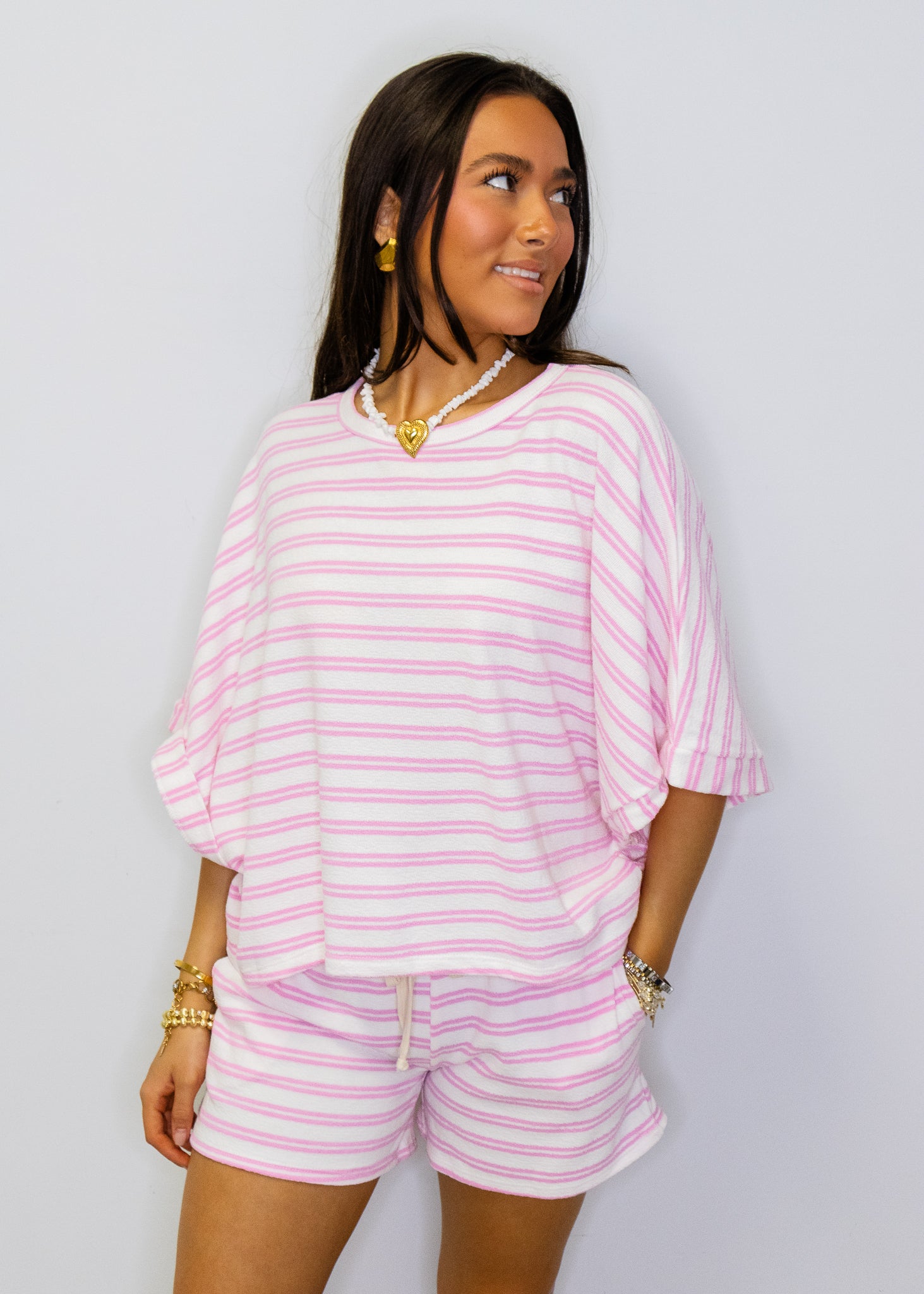 Pink Striped Terry Cloth Top
