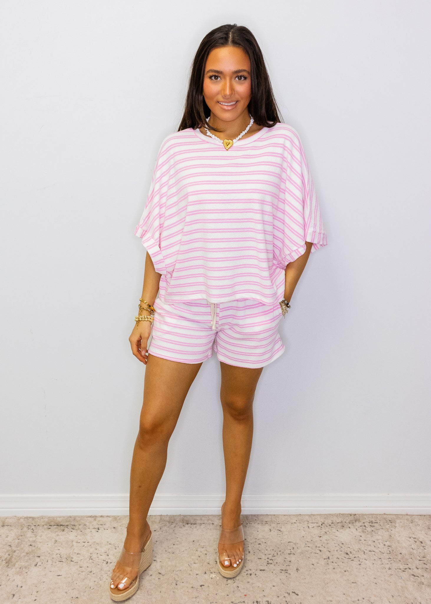 Pink Striped Terry Cloth Top