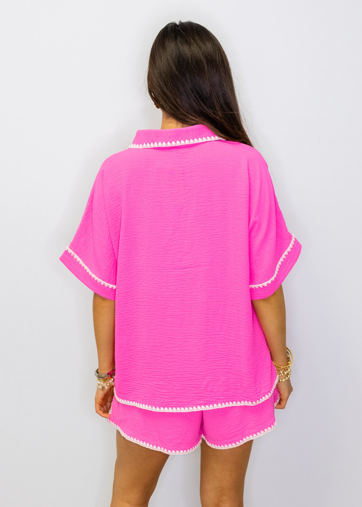Hot Pink Contrast Shorts Set