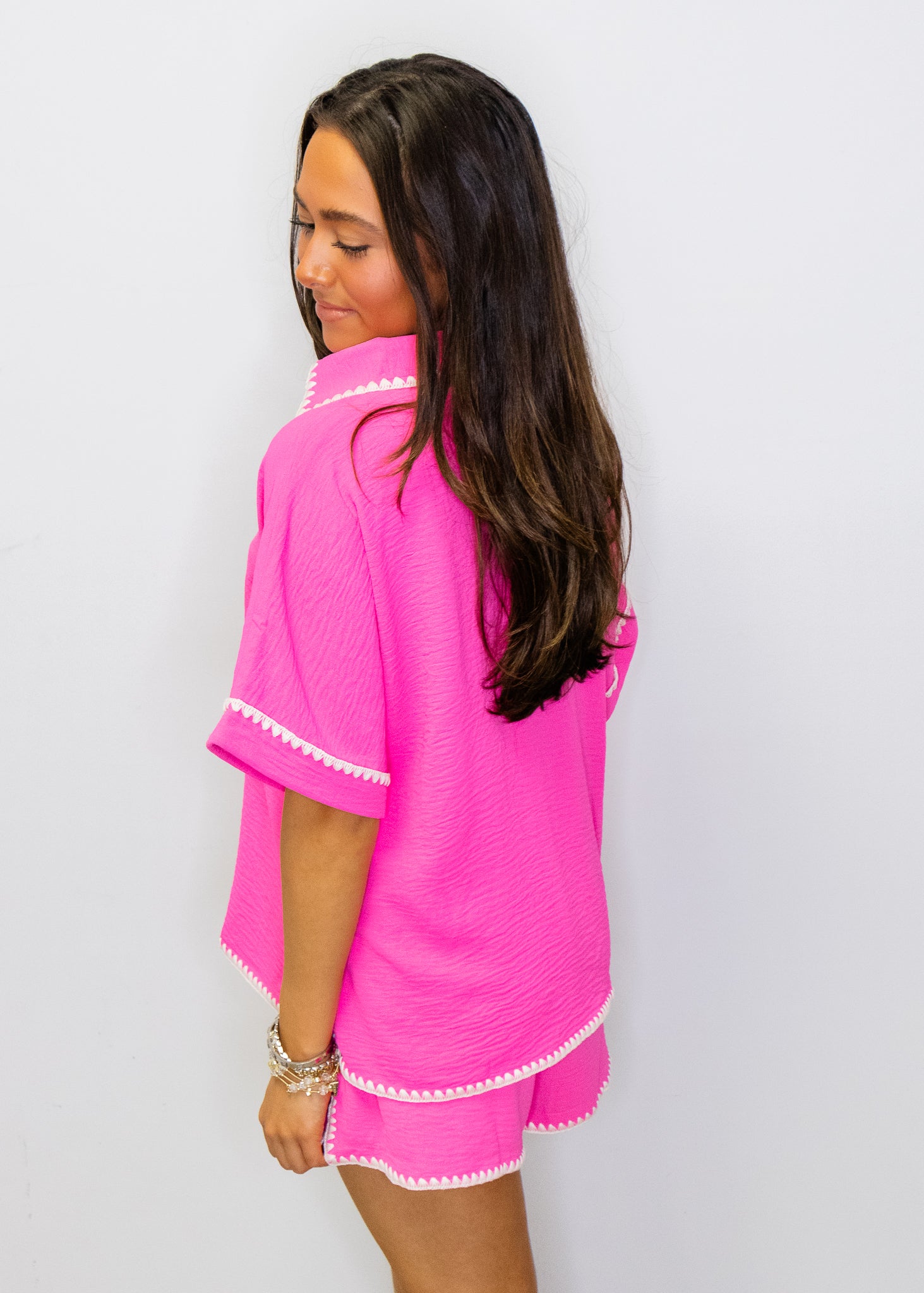 Hot Pink Contrast Shorts Set