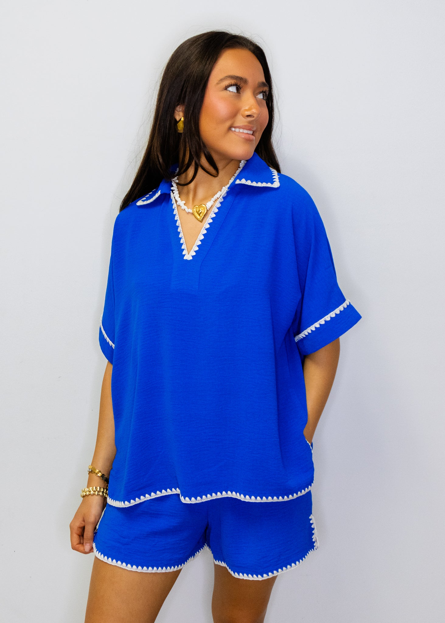 Royal Blue Contrast Shorts Set
