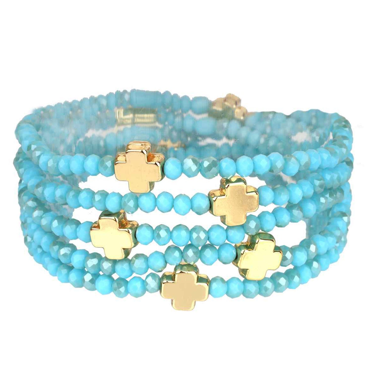 Multi Layer Cross Charm Bead Bracelet