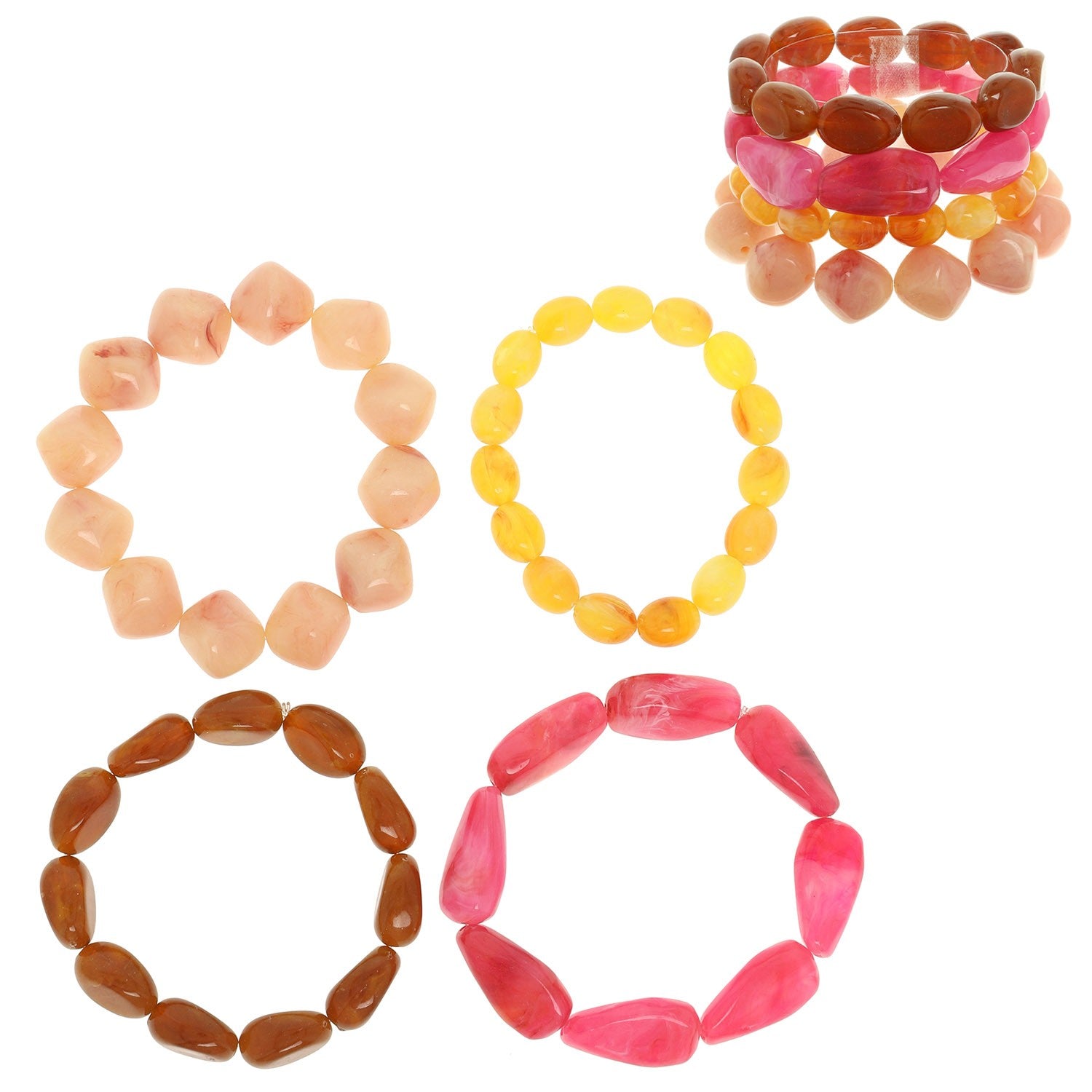 Multi Shape Stone Bead Stretch Bracelet Set