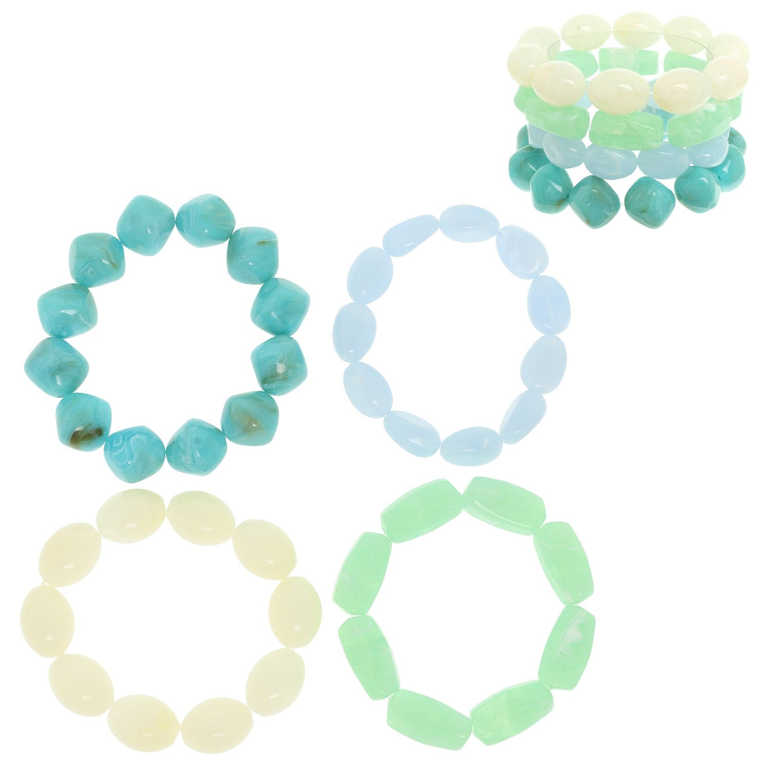 Multi Shape Stone Bead Stretch Bracelet Set
