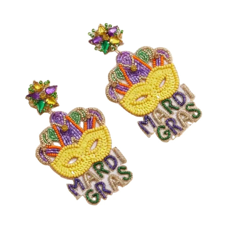 Mardi Gras Beaded Mask Earrings