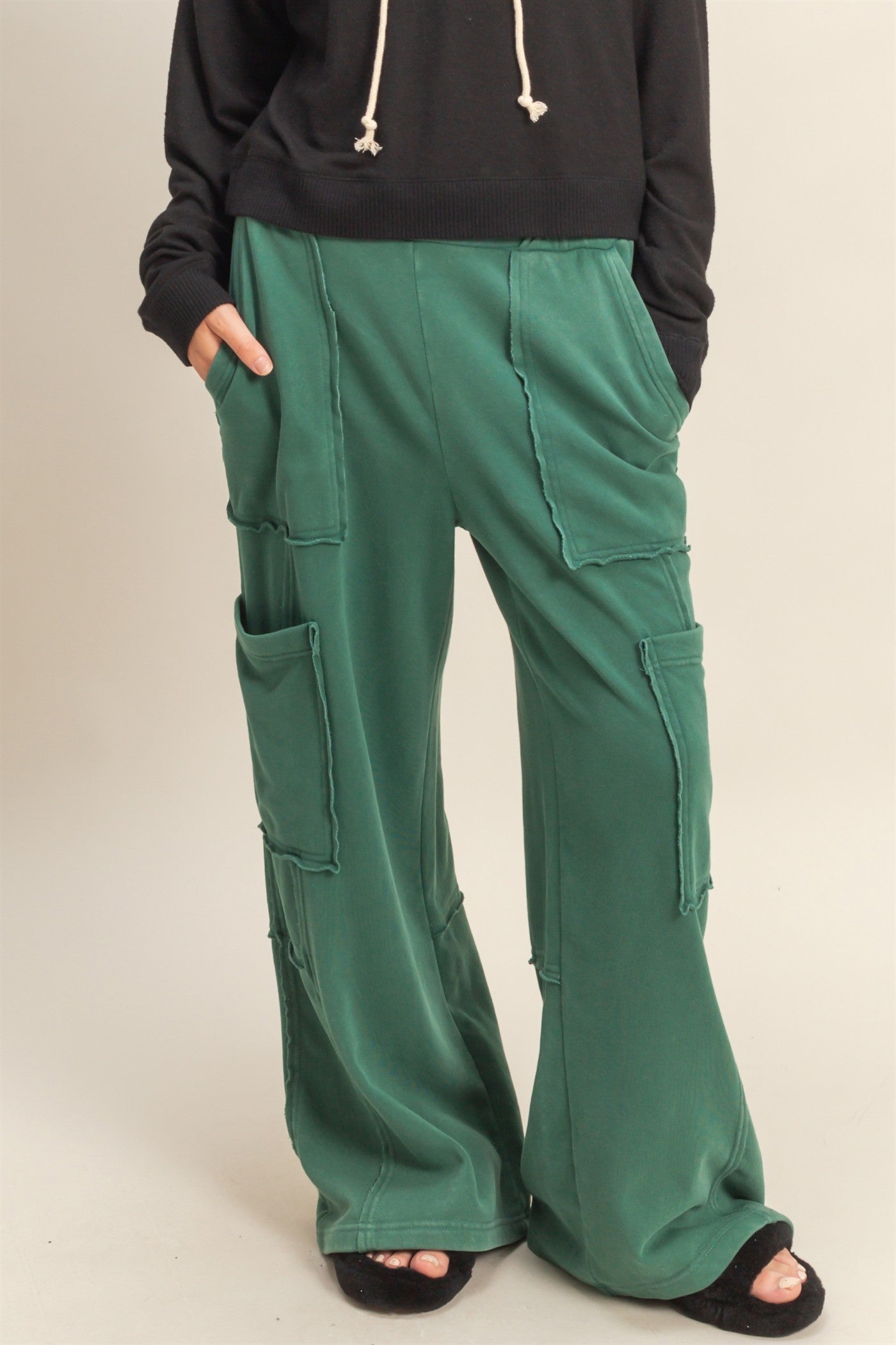 Green Mineral Washed Cargo Pants
