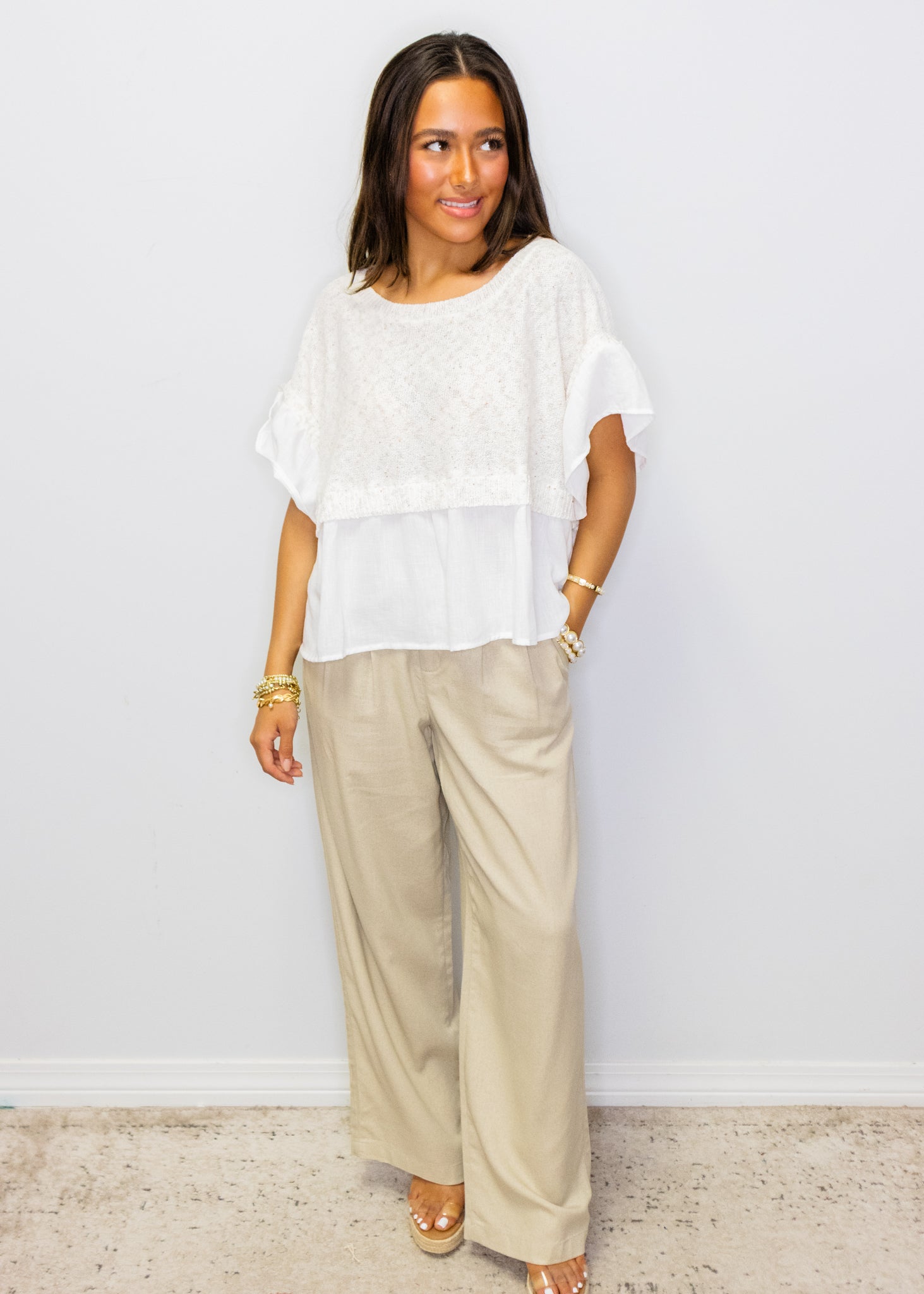 Oatmeal Peplum Knit Top