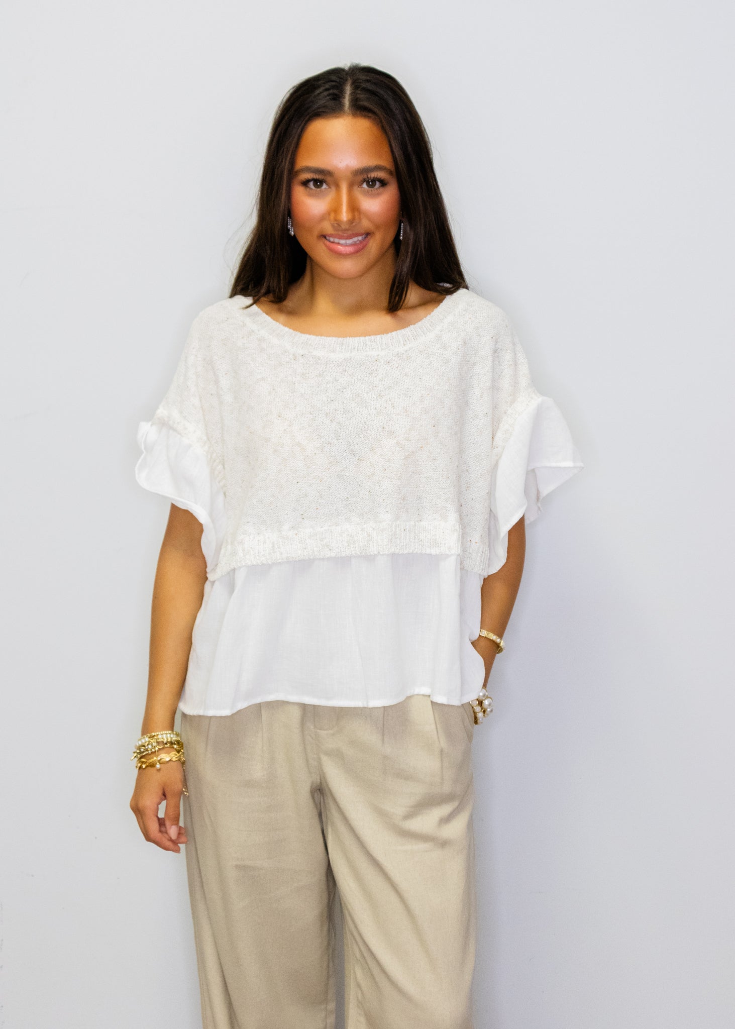 Oatmeal Peplum Knit Top
