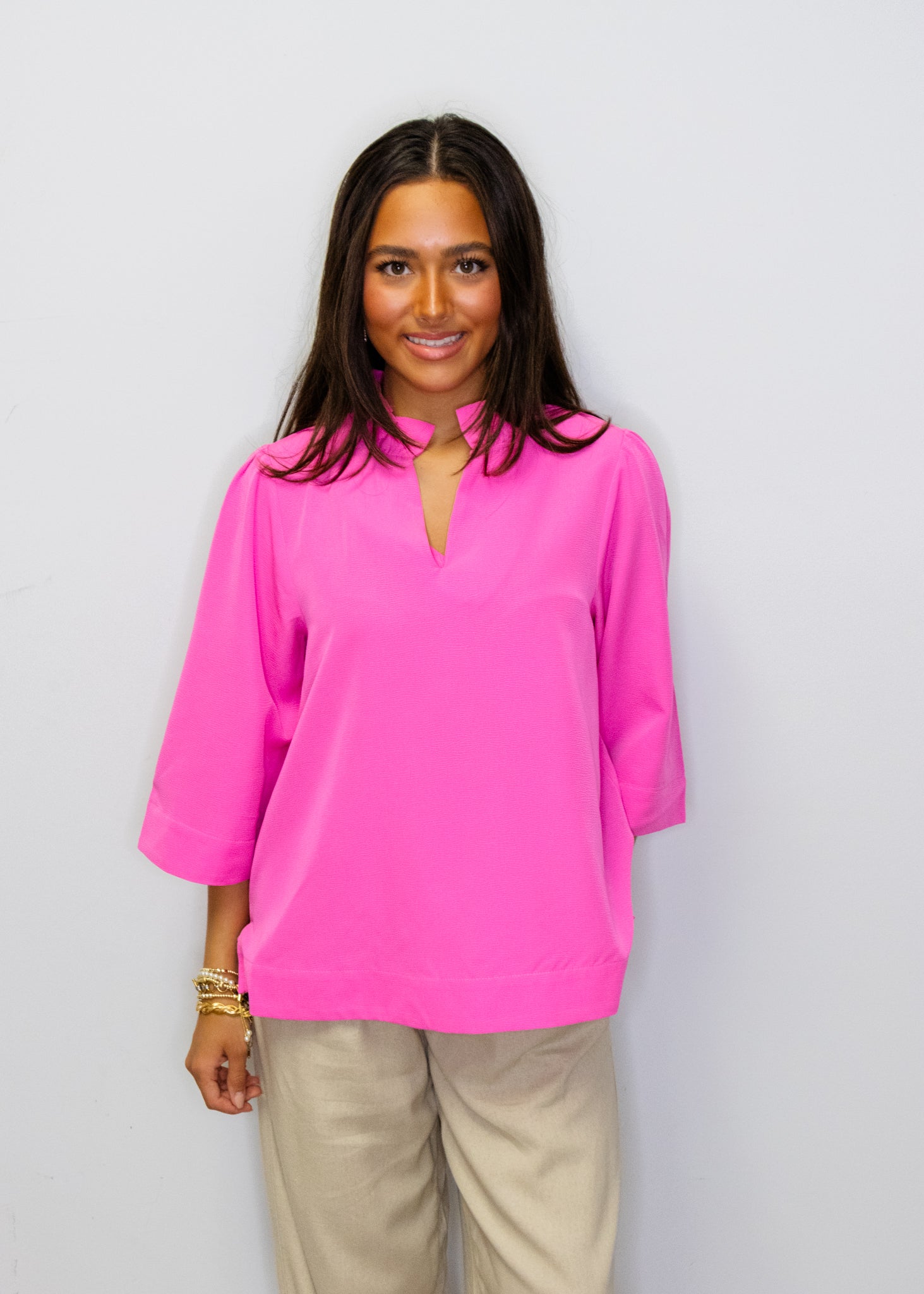 Bright Pink Ruffle Neck Top