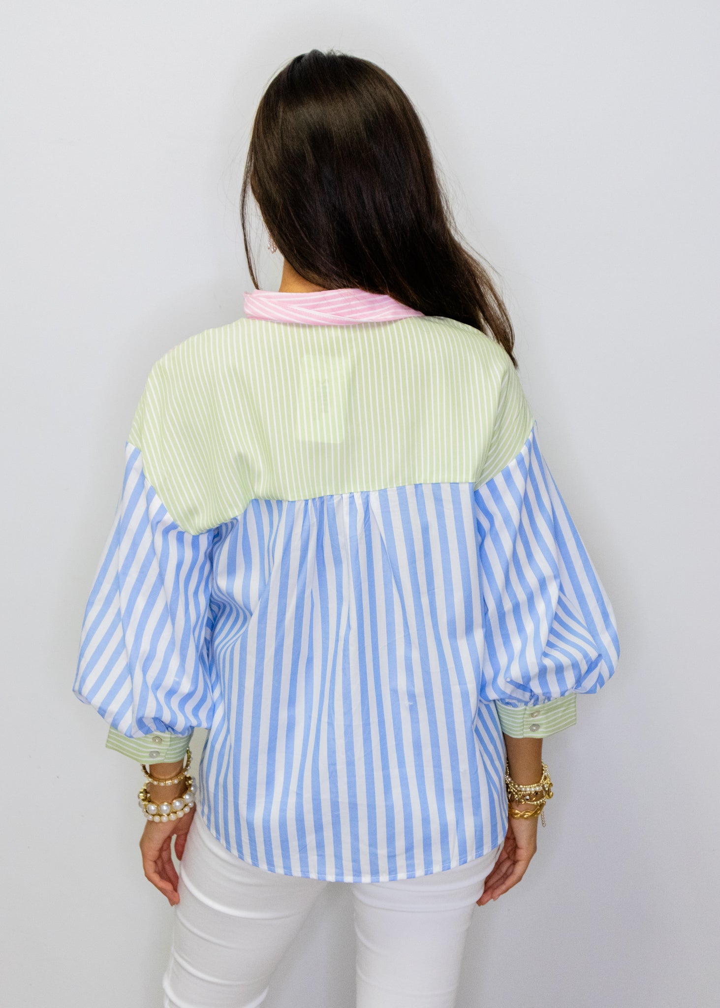 Multi Stripe Button Up Top