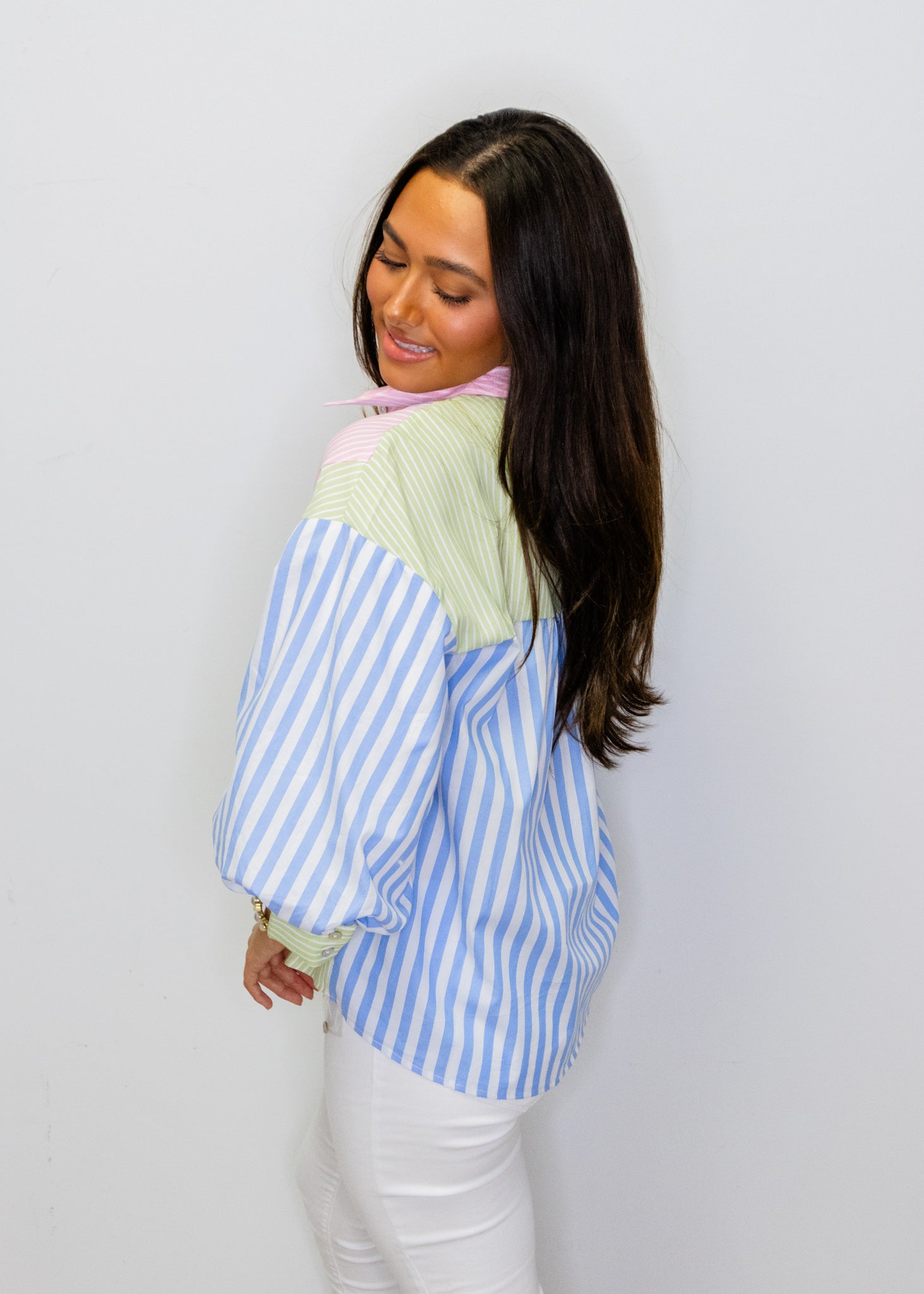 Multi Stripe Button Up Top