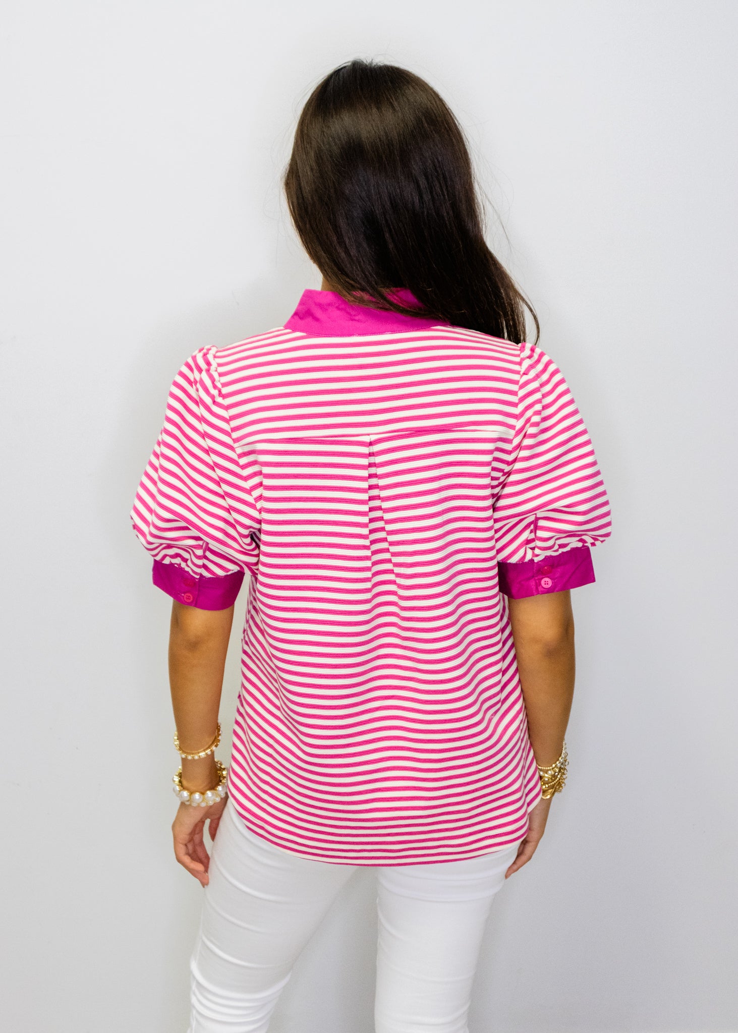Magenta Stripe Contrast Top