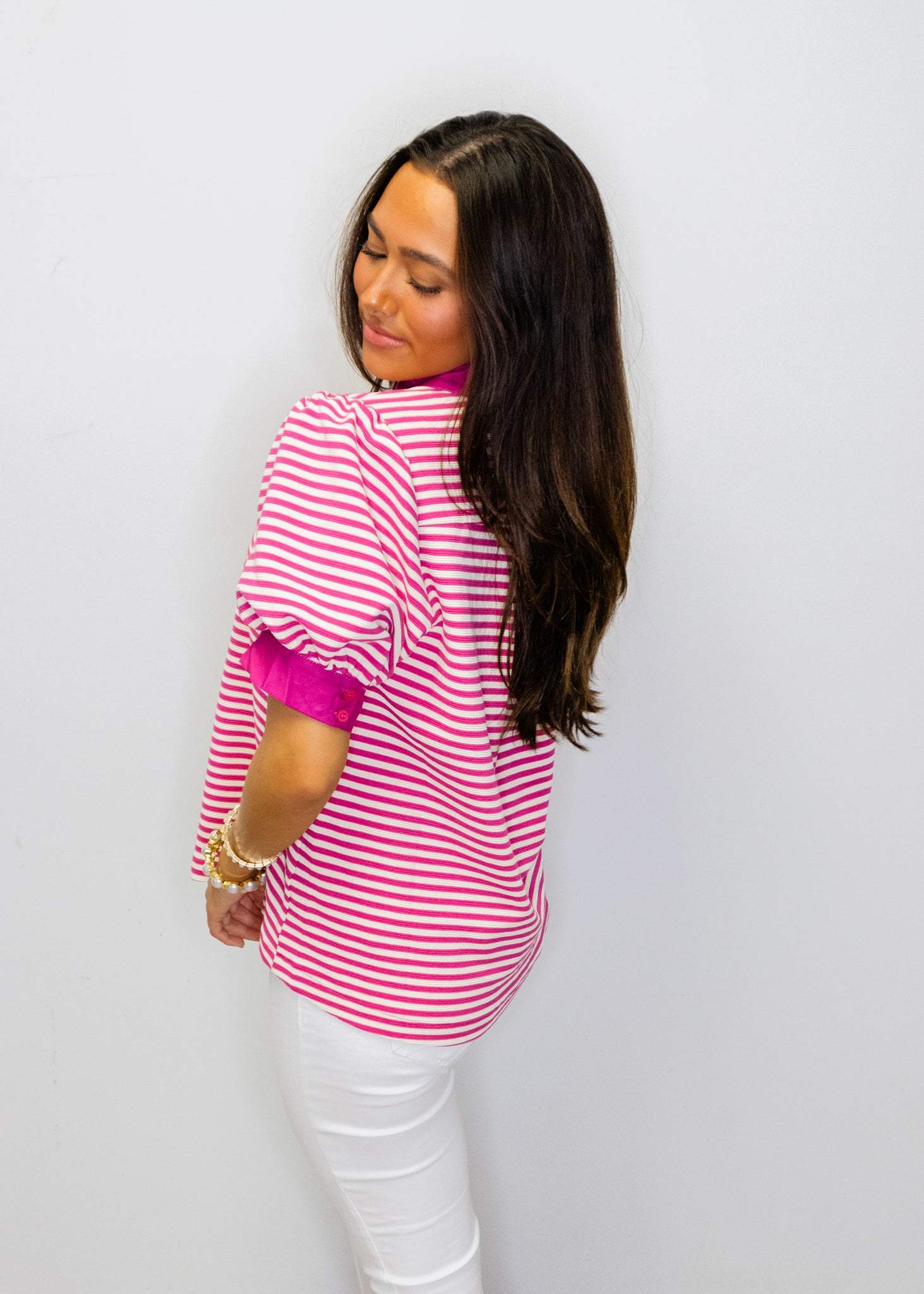 Magenta Stripe Contrast Top