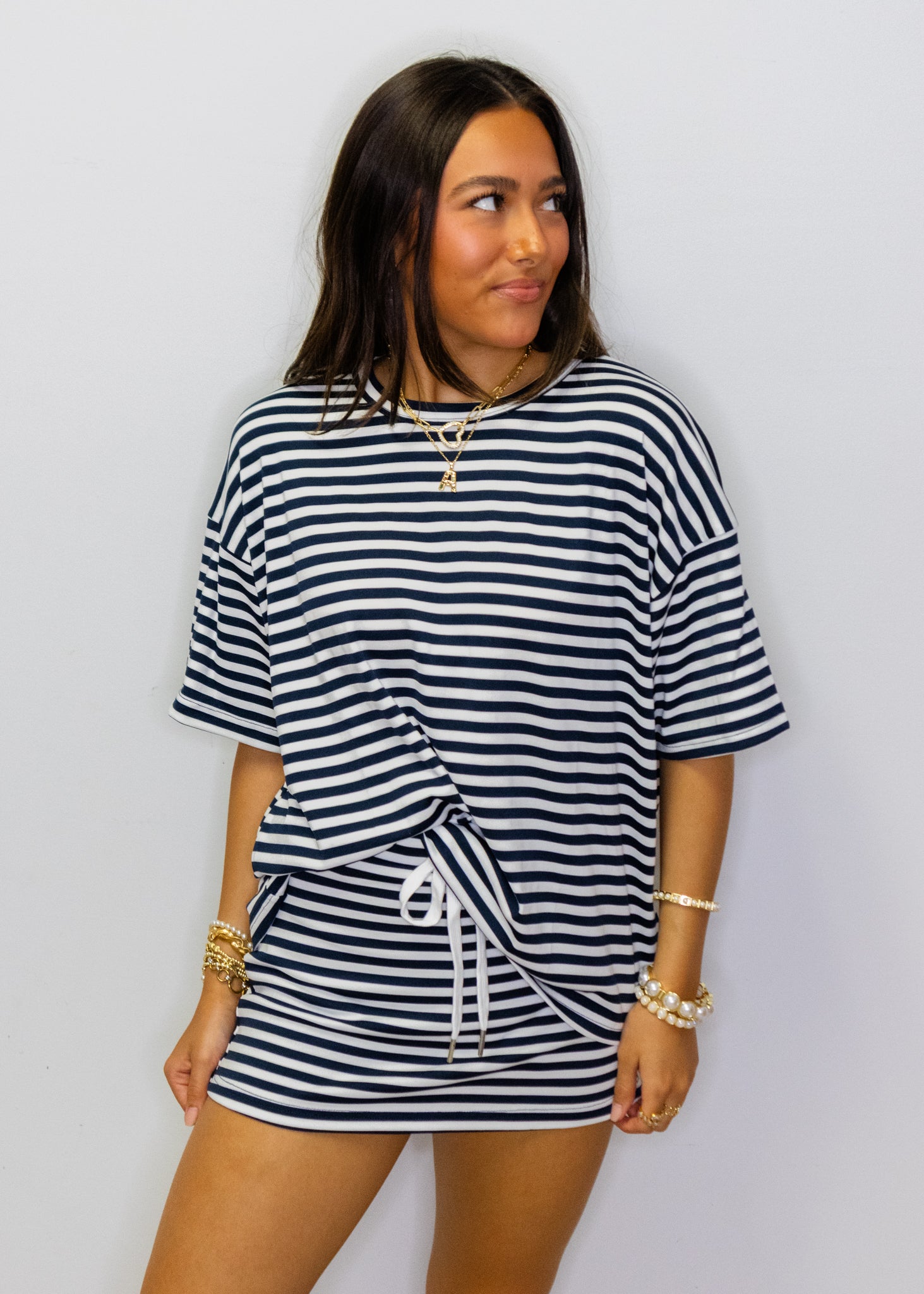 Navy & White Stripe Skort