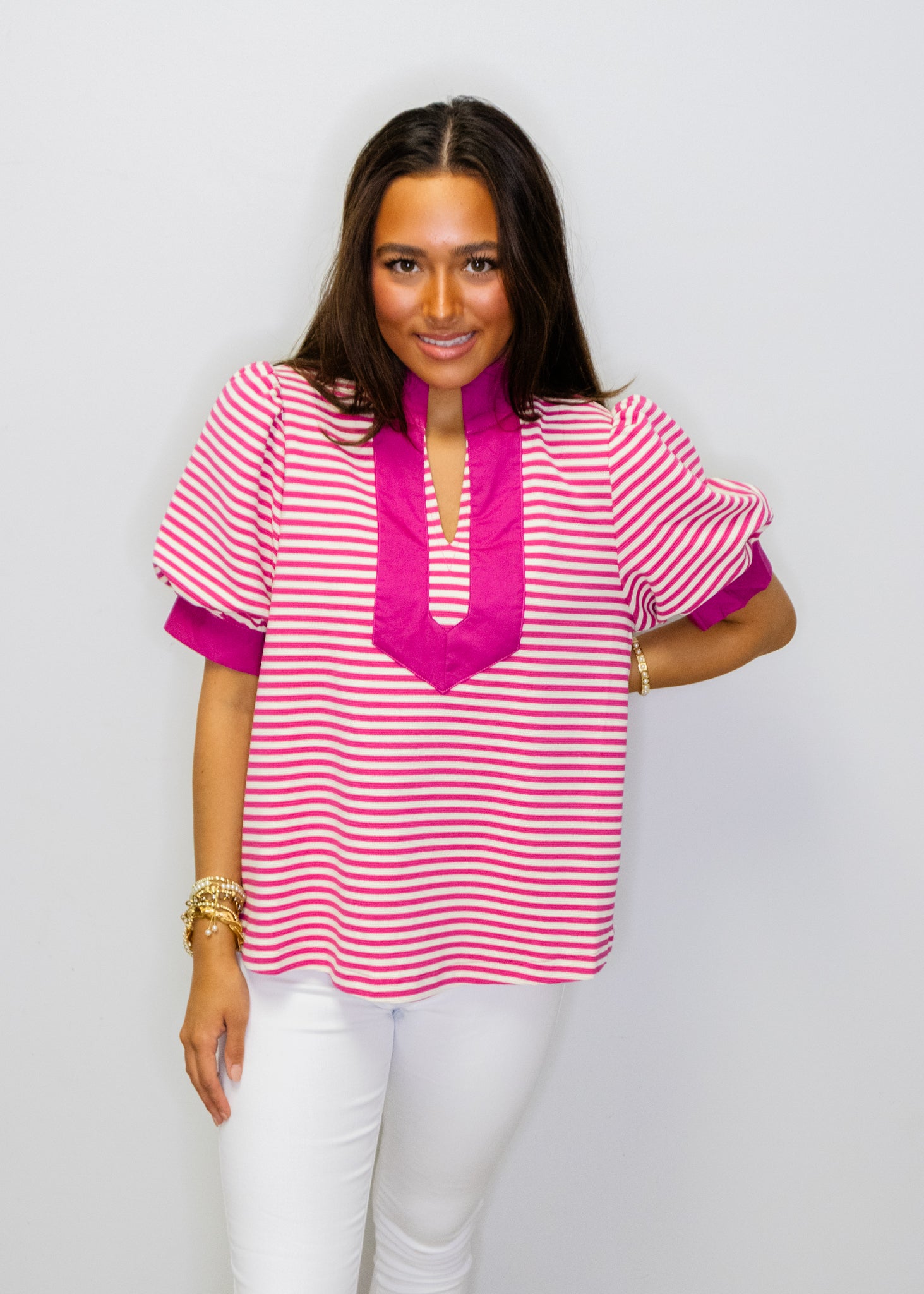 Magenta Stripe Contrast Top