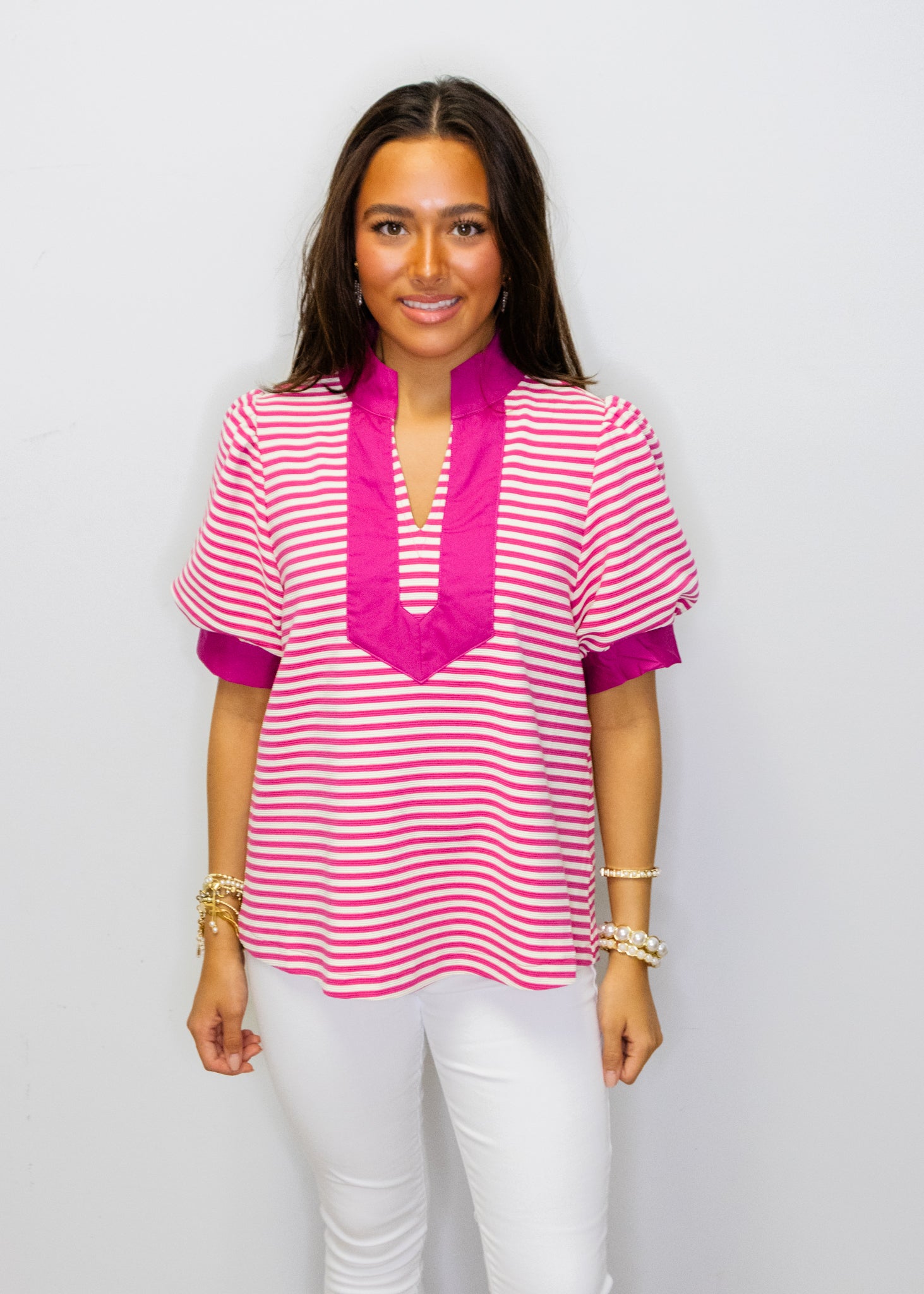 Magenta Stripe Contrast Top