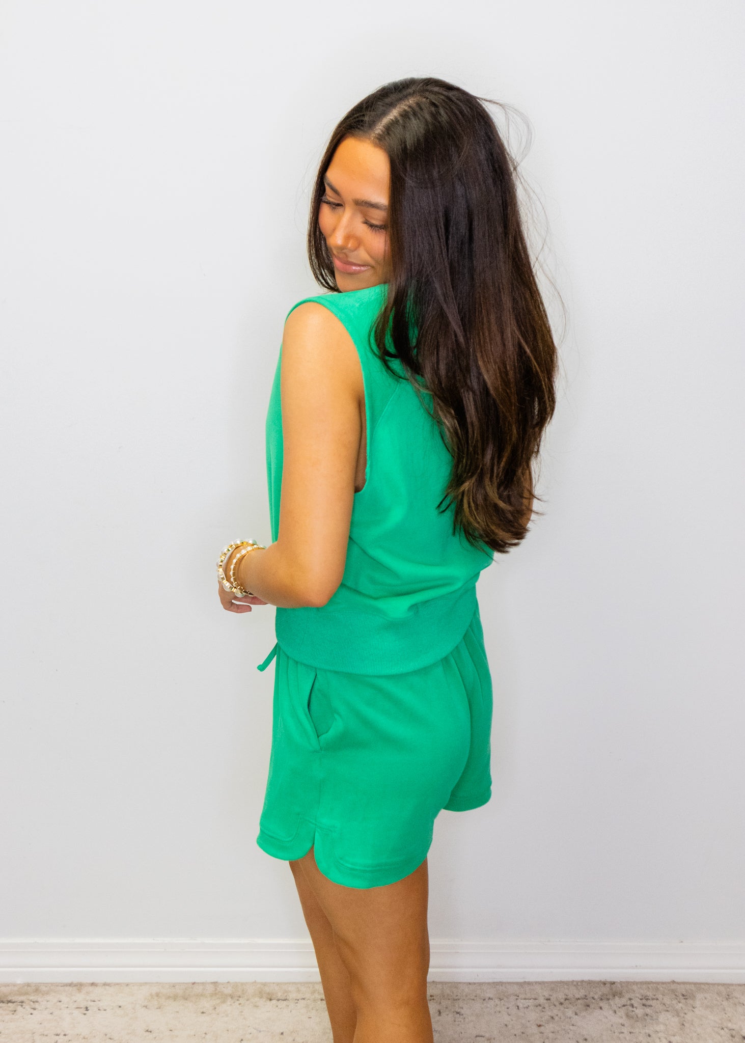 Green Cotton Shorts Set