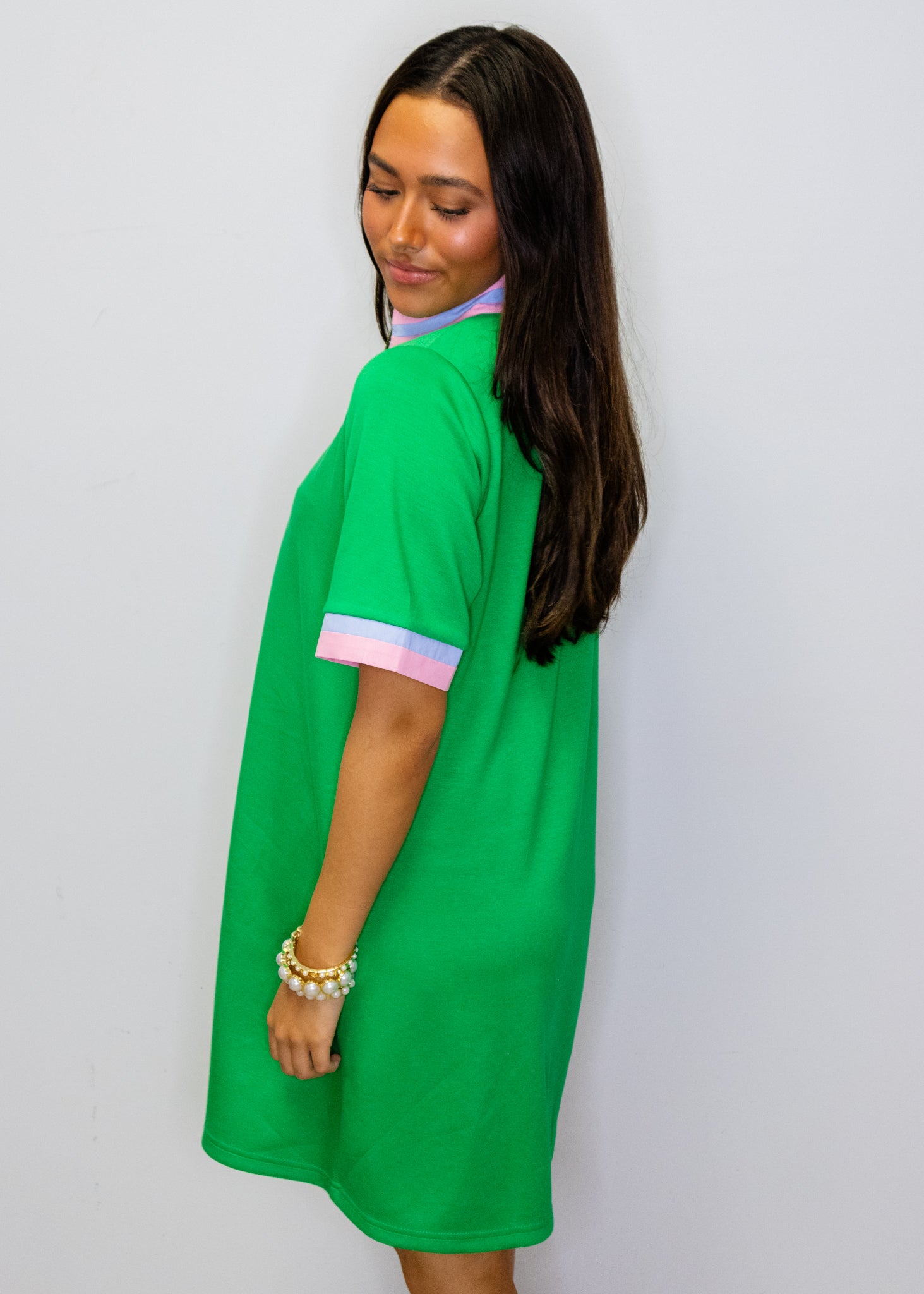 Kelly Green Contrast Detail Dress
